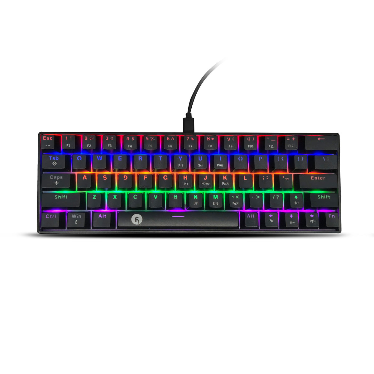 Frontech 63-Key Mechanical Gaming Wired Keyboard | Rainbow Backlit | 26 Anti-Ghosting Keys | Detachable Type-C Cable | Compatible with Windows/Mac/iOS/Android (KB-0010P)