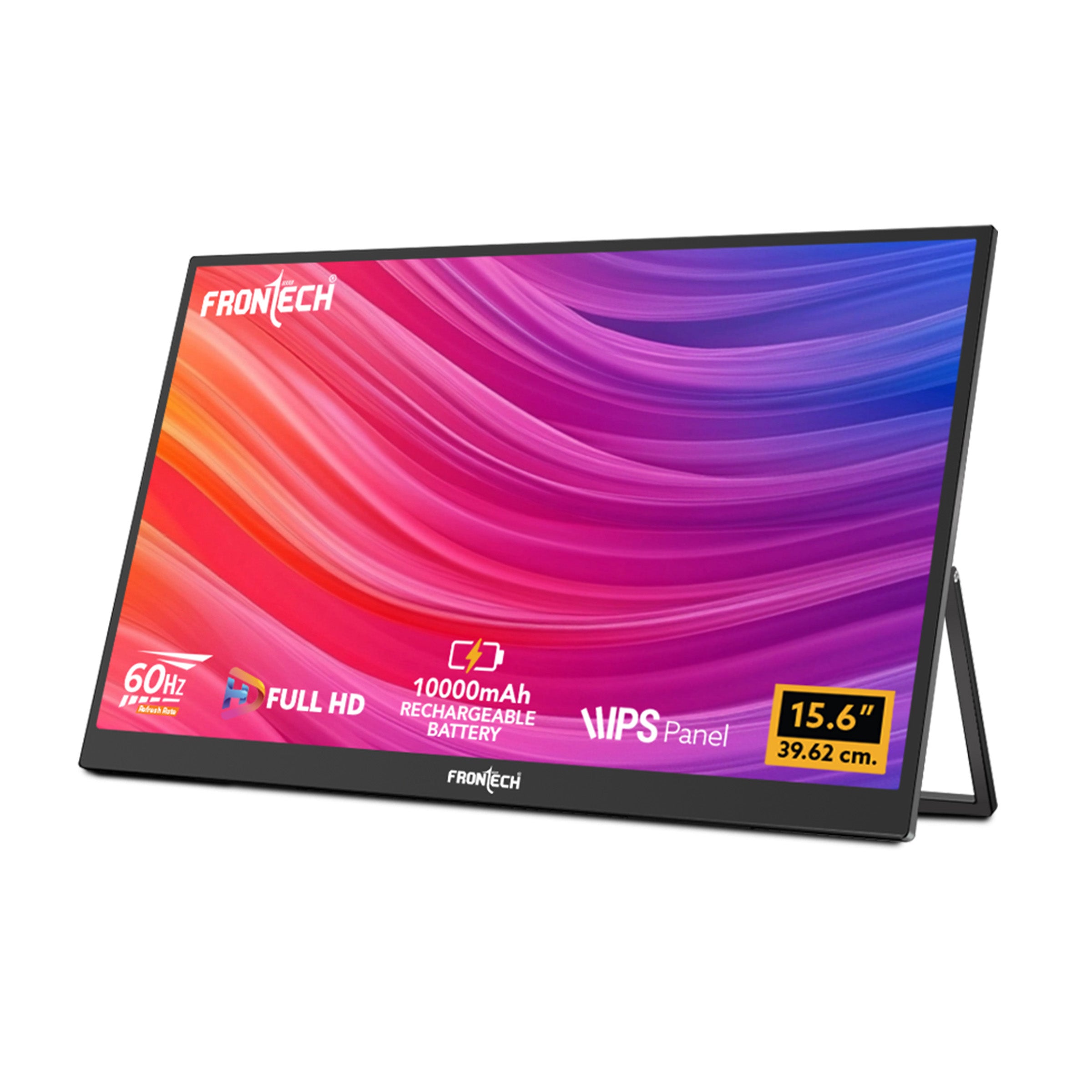 Frontech 15.6 inch Portable LED Monitor|60Hz|1920x1080|Mini HDMI, Type C & Headphone Jack| Built-in Speaker |IPS Panel | 1 Year Warranty