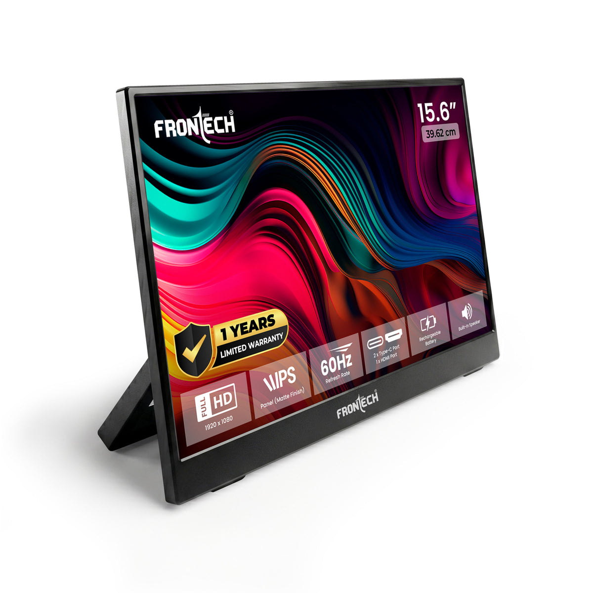 Frontech 15.6 inch Portable LED Monitor |60Hz| 1920x1080|10000mAh Rechargeable Battery| Mini HDMI| Built-in Speaker |IPS Panel | 1 Year Warranty