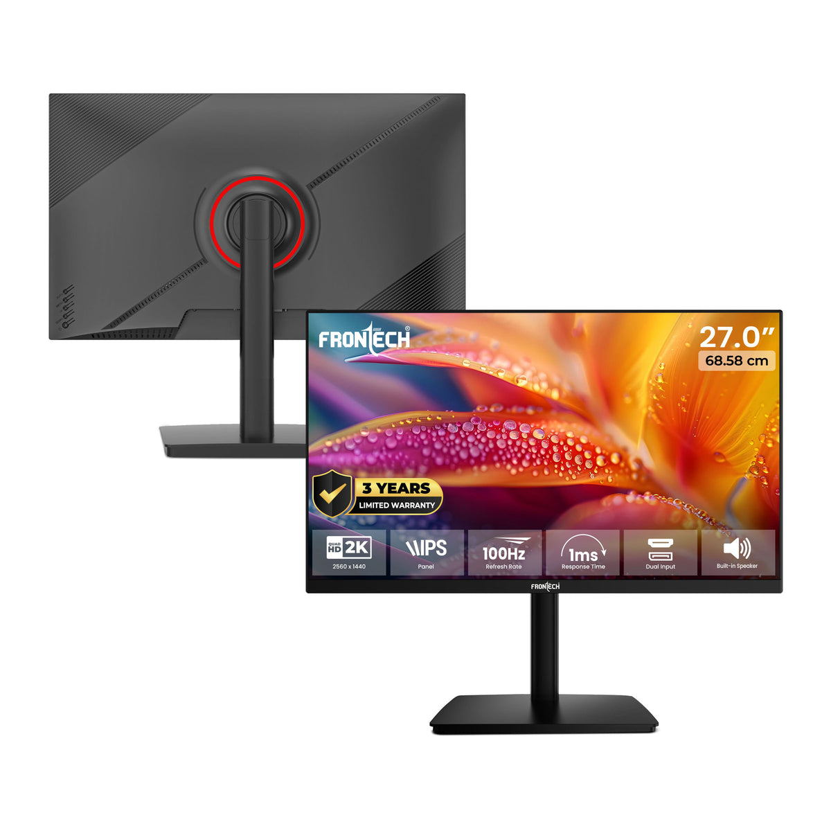 Frontech 27-inch Gaming Monitor (model MON-0052P) featuring a QHD 2K IPS panel for sharp visuals