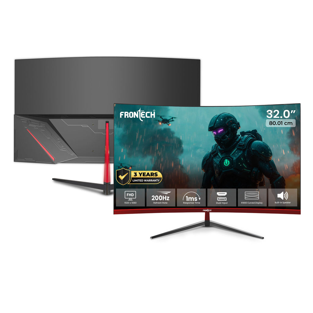 Frontech 32 inch Curved Gaming Monitor | 200Hz | 1920 x 1080 | Frameless | HDMI & DP | 1ms Response Time | Built-in Speakers | 3 Years Warranty