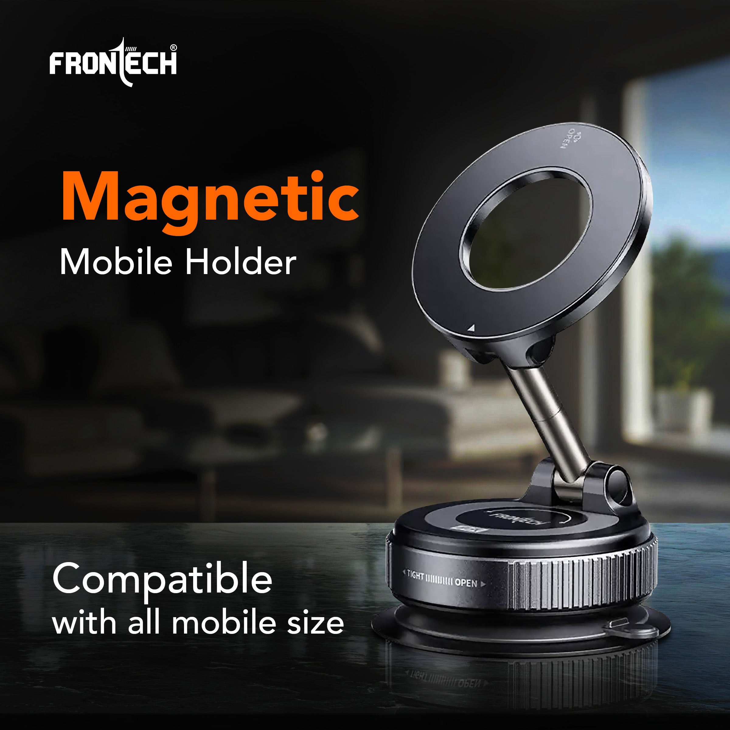 Frontech Magnetic Mobile Holder with Vacuum Suction – 360° Rotatable, Multi-Angle Adjustable, Universal Portable Phone Stand (CCH-0018)