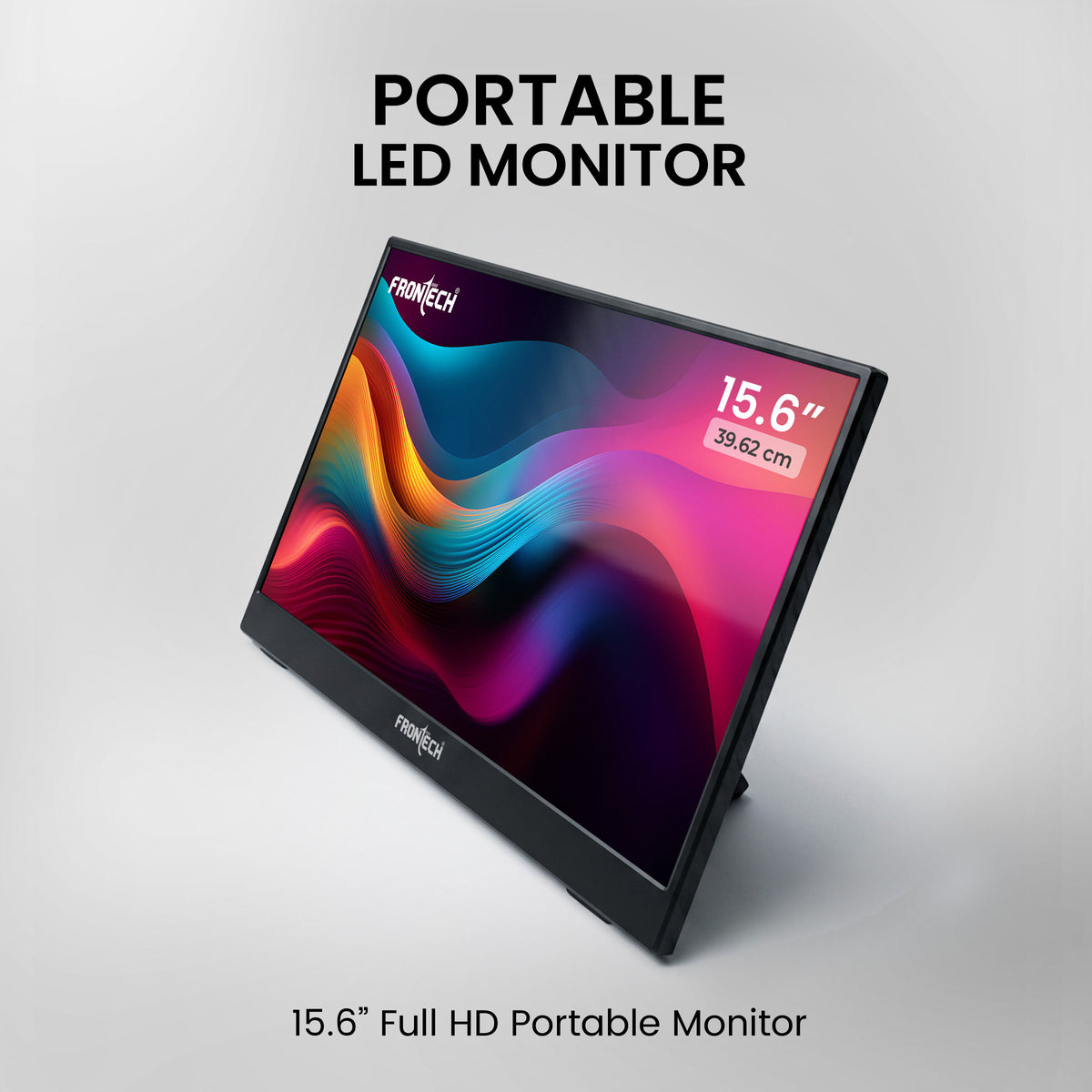 Frontech 15.6 inch Portable LED Monitor | 60Hz | 1920x1080 | Mini HDMI, USB-C & Headphone Jack | Built-in Speakers | IPS Panel | 1 Year Warranty