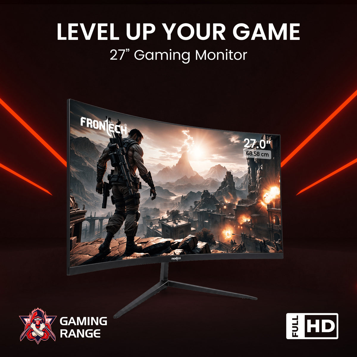 FRONTECH 27 Inch Curved Gaming Monitor, Full HD 1080p, 180Hz Refresh Rate, 1ms Response Time, 99% sRGB, RGB Lighting, Built-in Speakers, HDMI & DisplayPort, FreeSync, 3 Years Warranty (MON-0053G)
