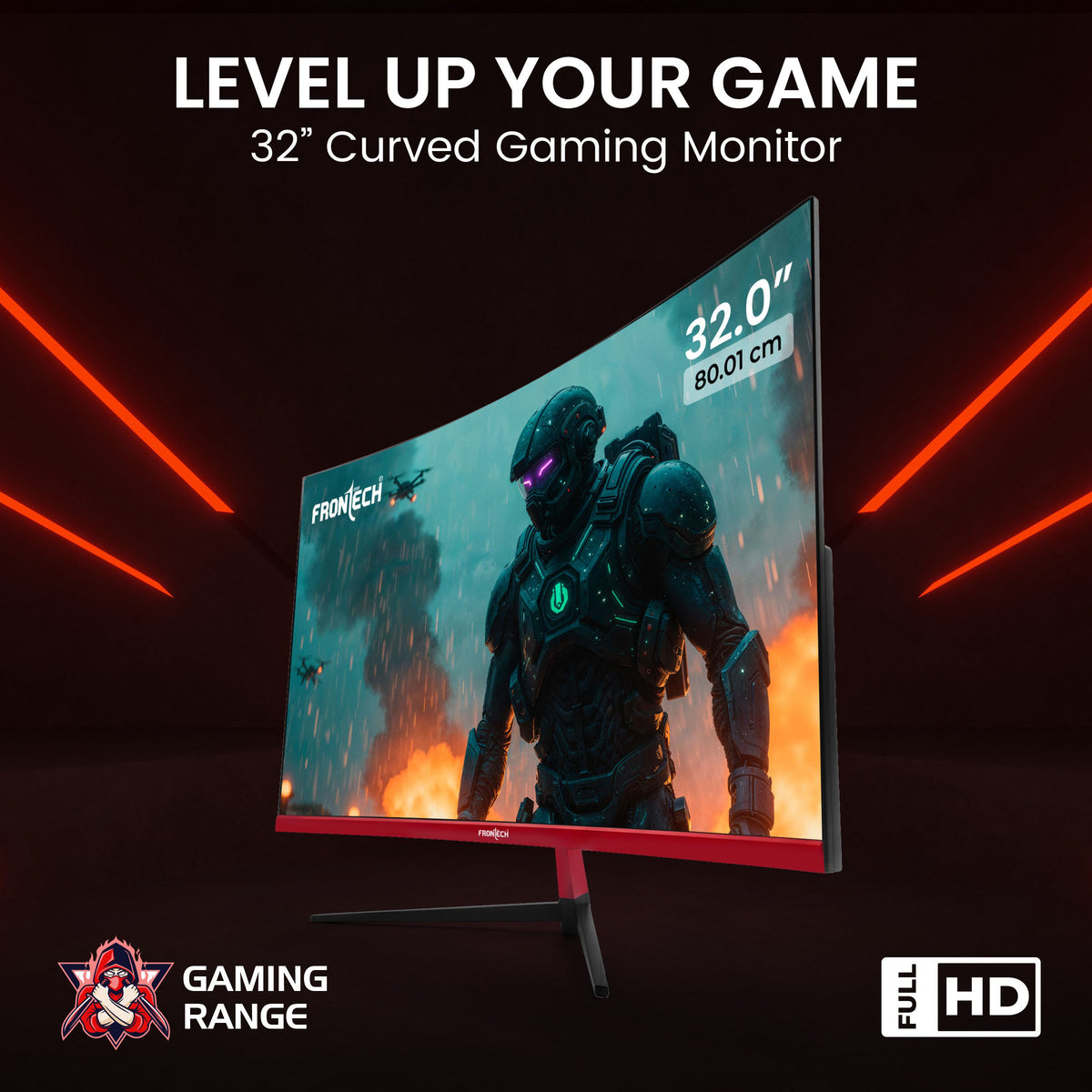Frontech 32 inch Curved Gaming Monitor | 200Hz | 1920 x 1080 | Frameless | HDMI & DP | 1ms Response Time | Built-in Speakers | 3 Years Warranty