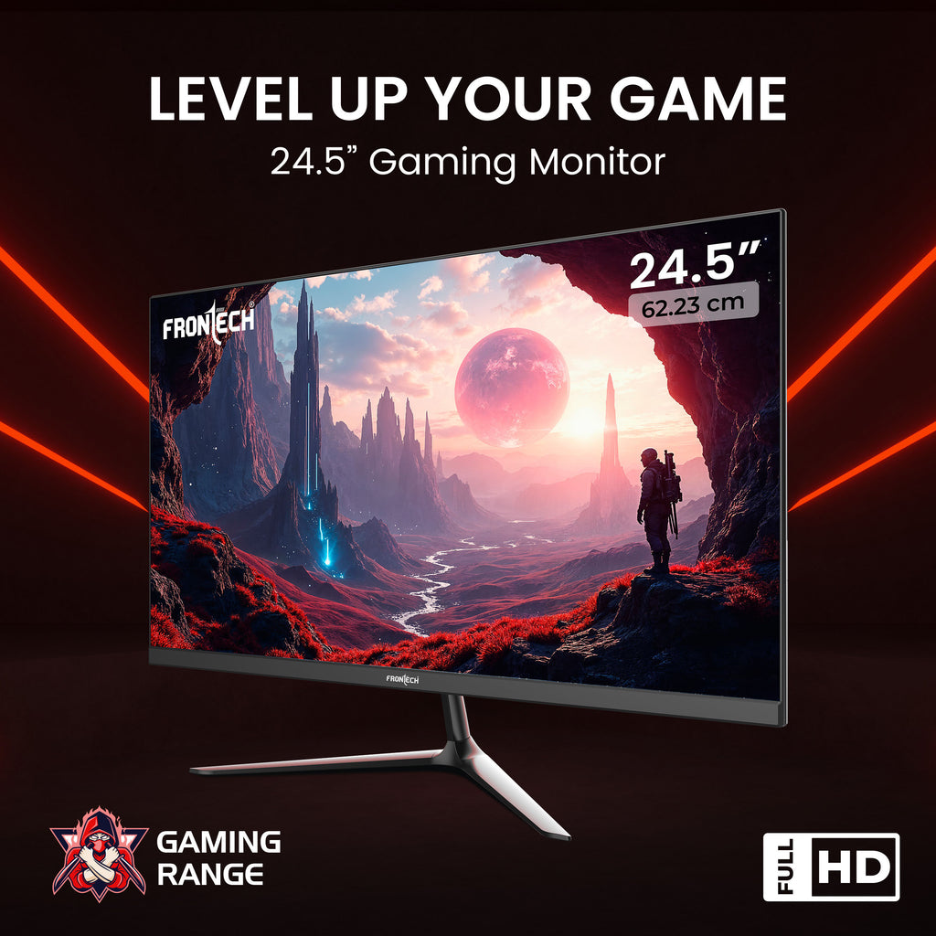 Frontech Gaming Series MON-0087P, 24.5 Inch IPS Full HD Gaming Monitor, 200Hz, 1ms Response Time, 99% sRGB, 1000:1 Contrast, HDMI & DisplayPort Dual Input, VESA Wall Mountable, 3 Years Warranty – Black