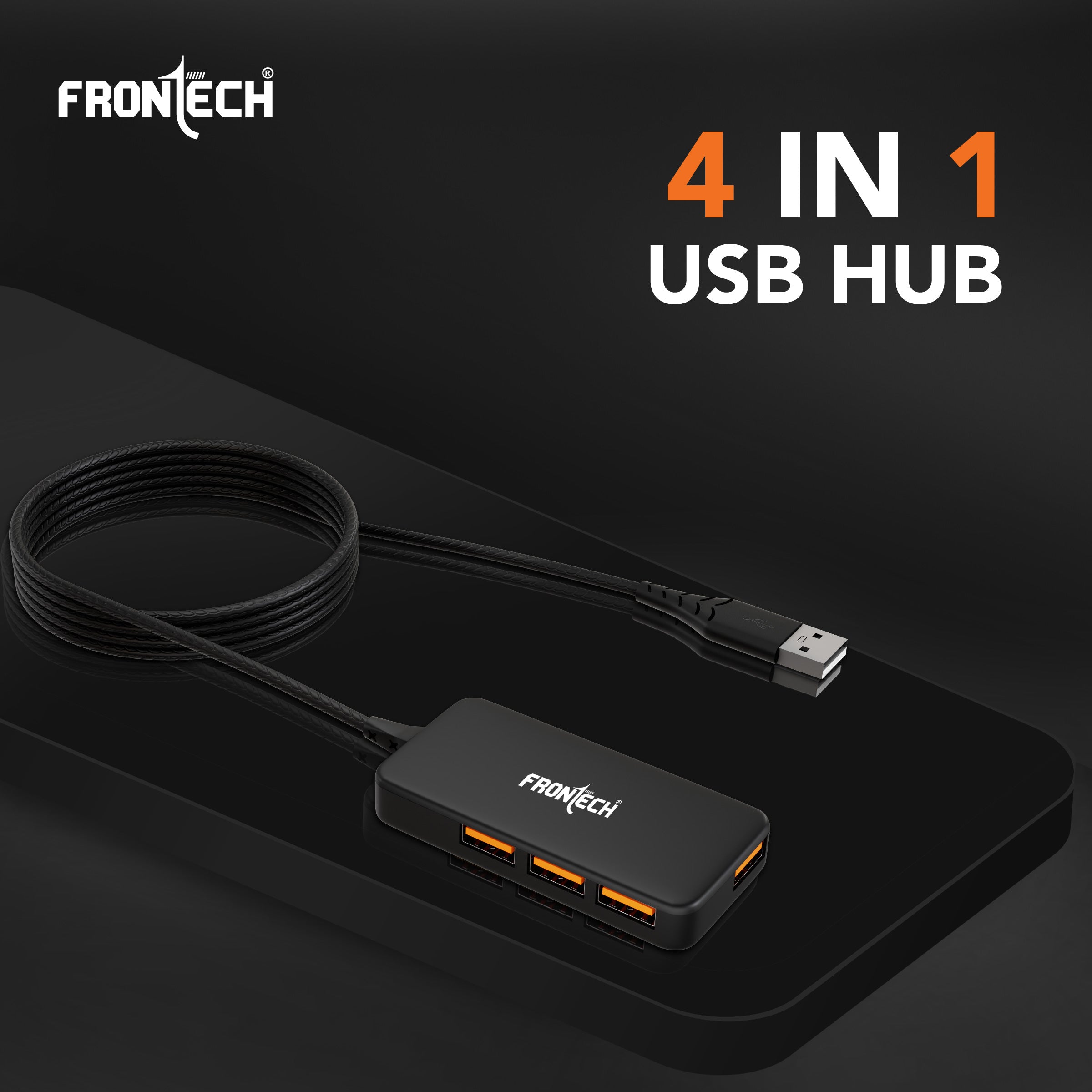 Frontech 4-in-1 USB 2.0 Hub - 4 Port, 480Mbps Super Fast Transmission, 1.5m Cable (NC-0062)