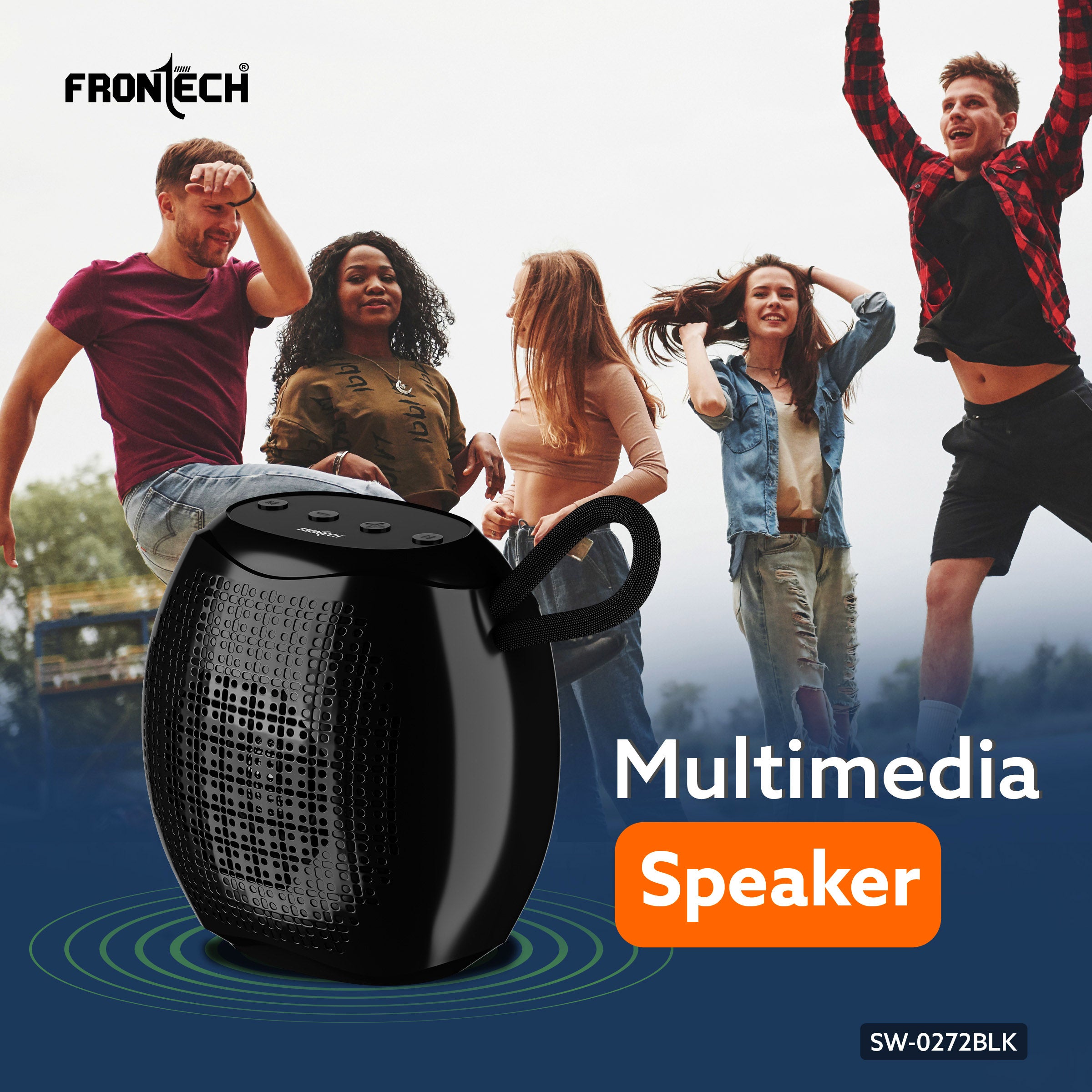 Frontech Portable Multimedia Speaker with Bluetooth 5.3, FM, USB, TF Card Support, 15W Output, and 6 Hours Playback (SW-0272BLK)