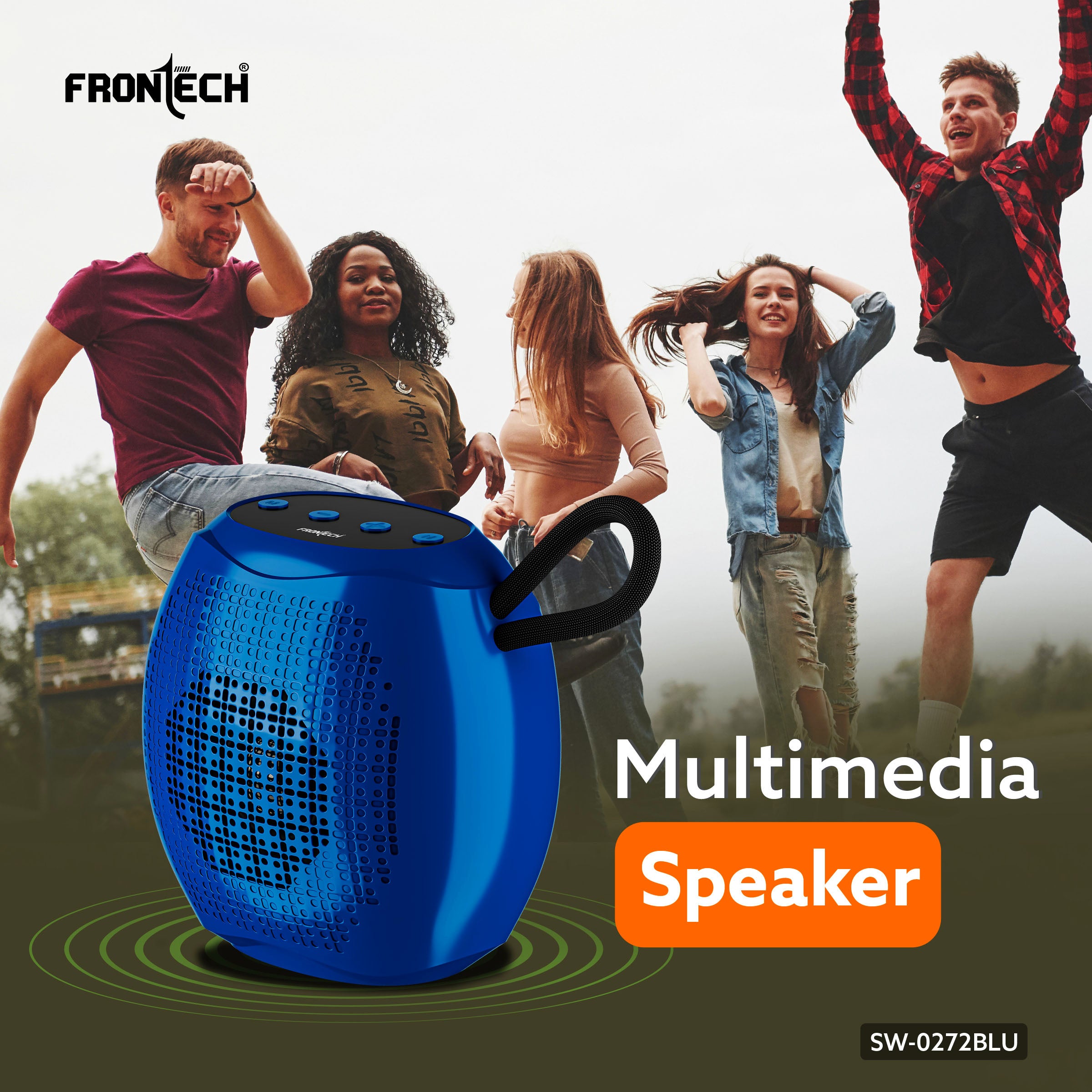 Frontech Portable Multimedia Speaker with Bluetooth 5.3, FM, USB, TF Card Support, 15W Output, and 6 Hours Playback (SW-0272BLU)