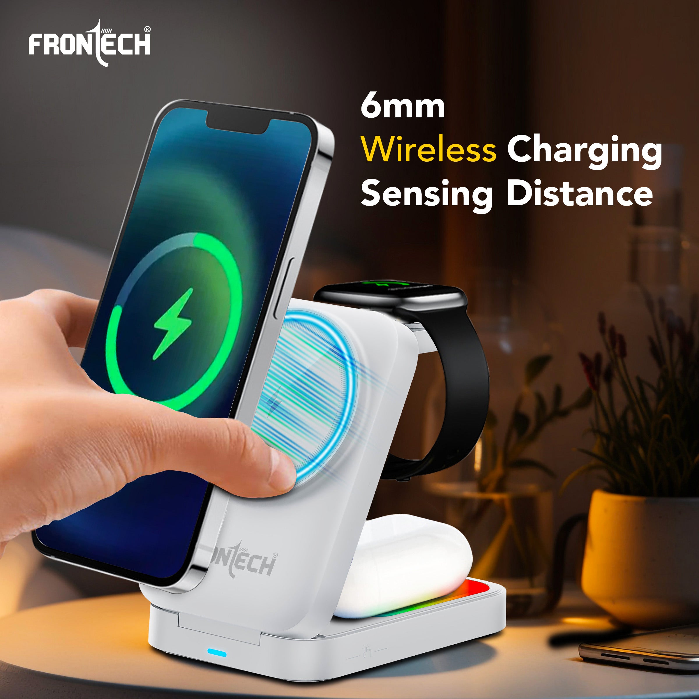 Frontech Magnetic Mobile Holder 3-in-1 – Adjustable Angle, RGB Light Effect, ABS & Silicone, Foldable Design, Black (CCH-0017W)
