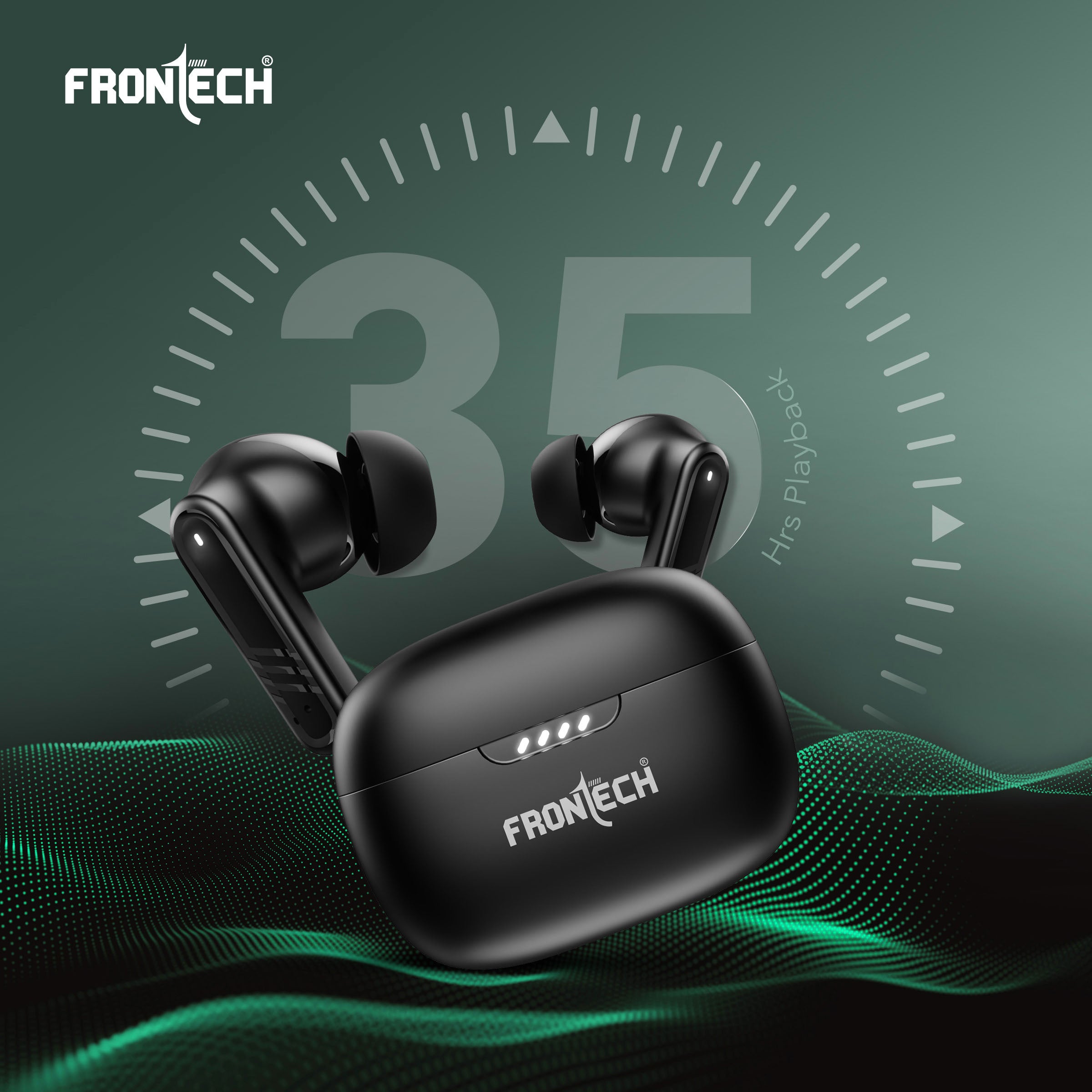 Frontech Sonorix Earphones | TWS | 35 Hrs Playback | Powerful Bass | BT 5.0 | Touch Control | 300 hours standby | Type-C Charging (EF-0101)
