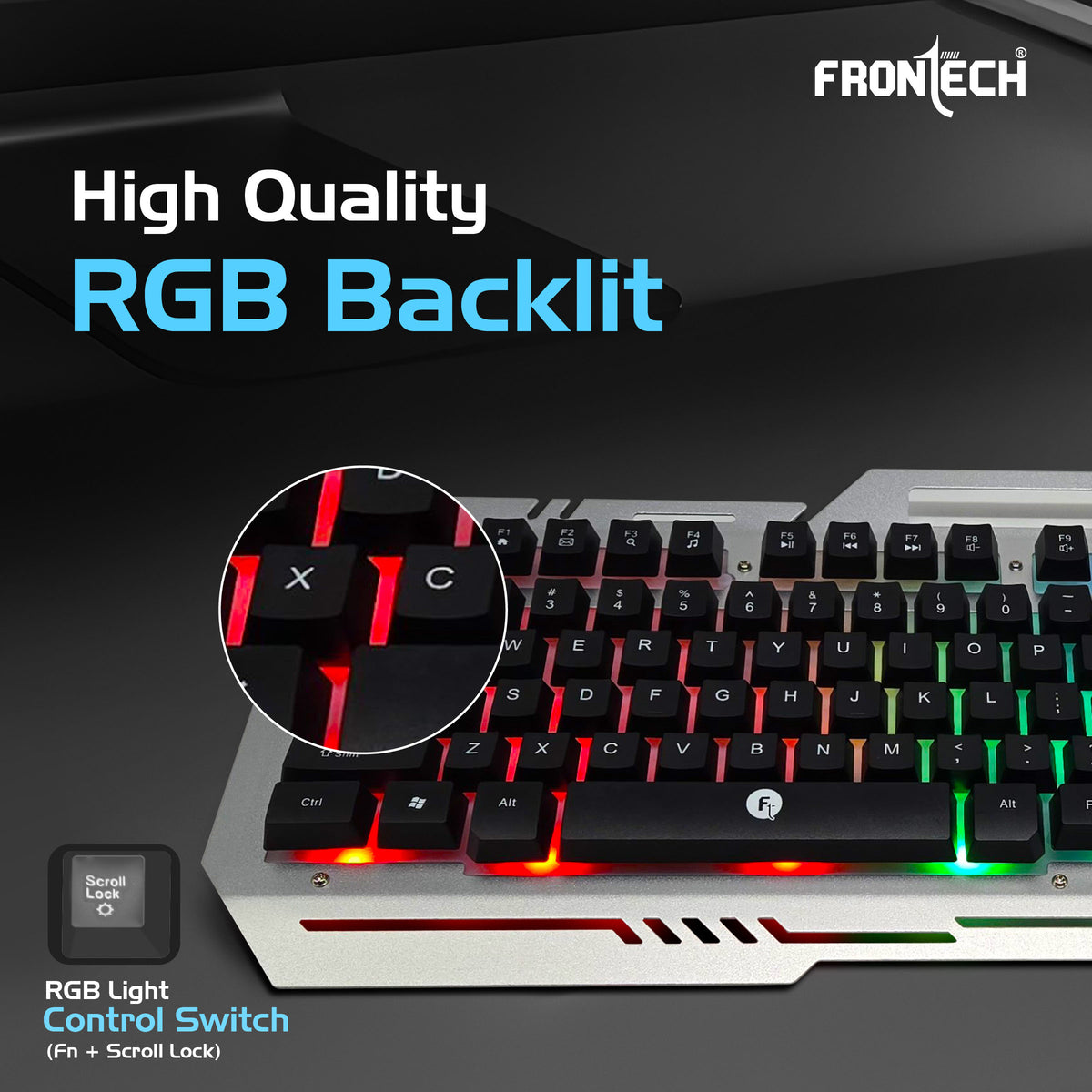 Frontech Cyber Ninja Wired Gaming Keyboard and Mouse Combo | Metal Base Keyboard with RGB Backlit Key | RGB Optical Mouse with 6 Buttons & 2400 DPI | USB Plug & Play | 1 Year Warranty (KB-0039P)