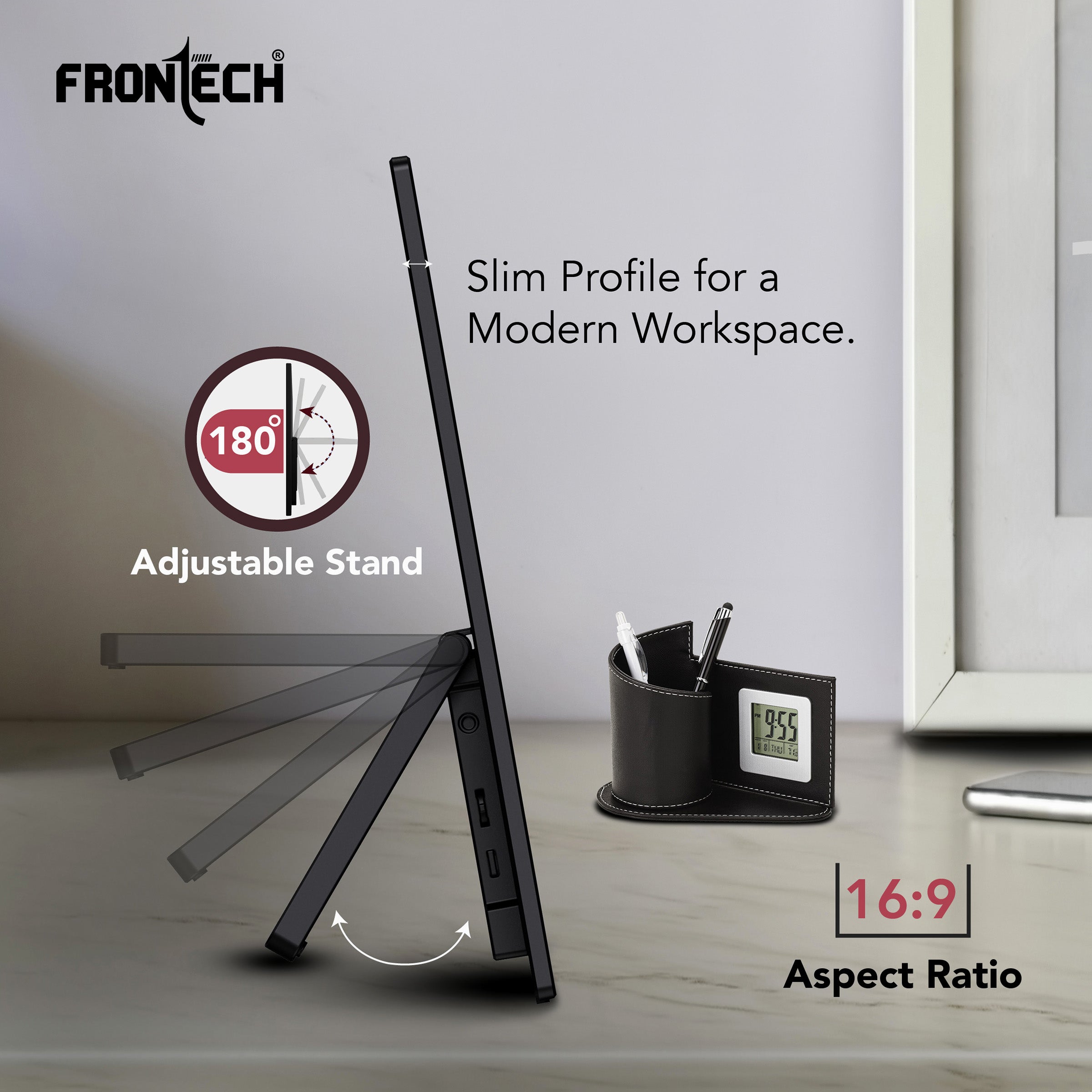 Frontech 15.6 inch Portable LED Monitor|60Hz|1920x1080|Mini HDMI, Type C & Headphone Jack| Built-in Speaker |IPS Panel | 1 Year Warranty