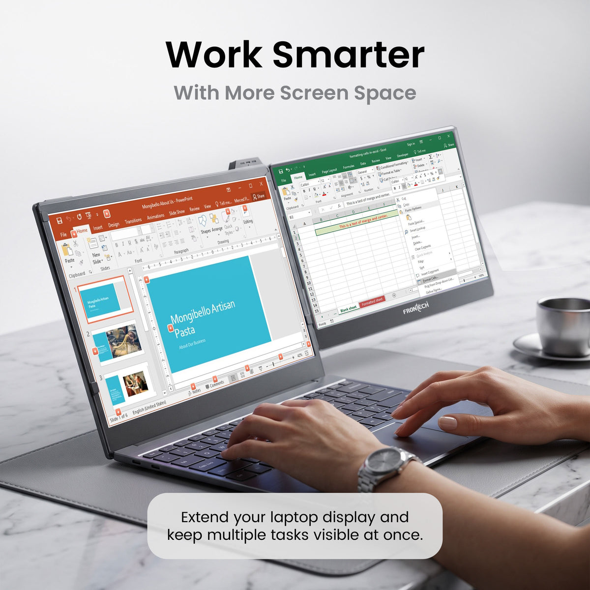 Frontech 14 Inch Portable LED Monitor Laptop Screen Extender, Full HD 1920x1080 IPS Display, 60Hz, USB Type-C & Mini HD, Built-in Speakers, Foldable Design, 1 Year Warranty (MON-0024)