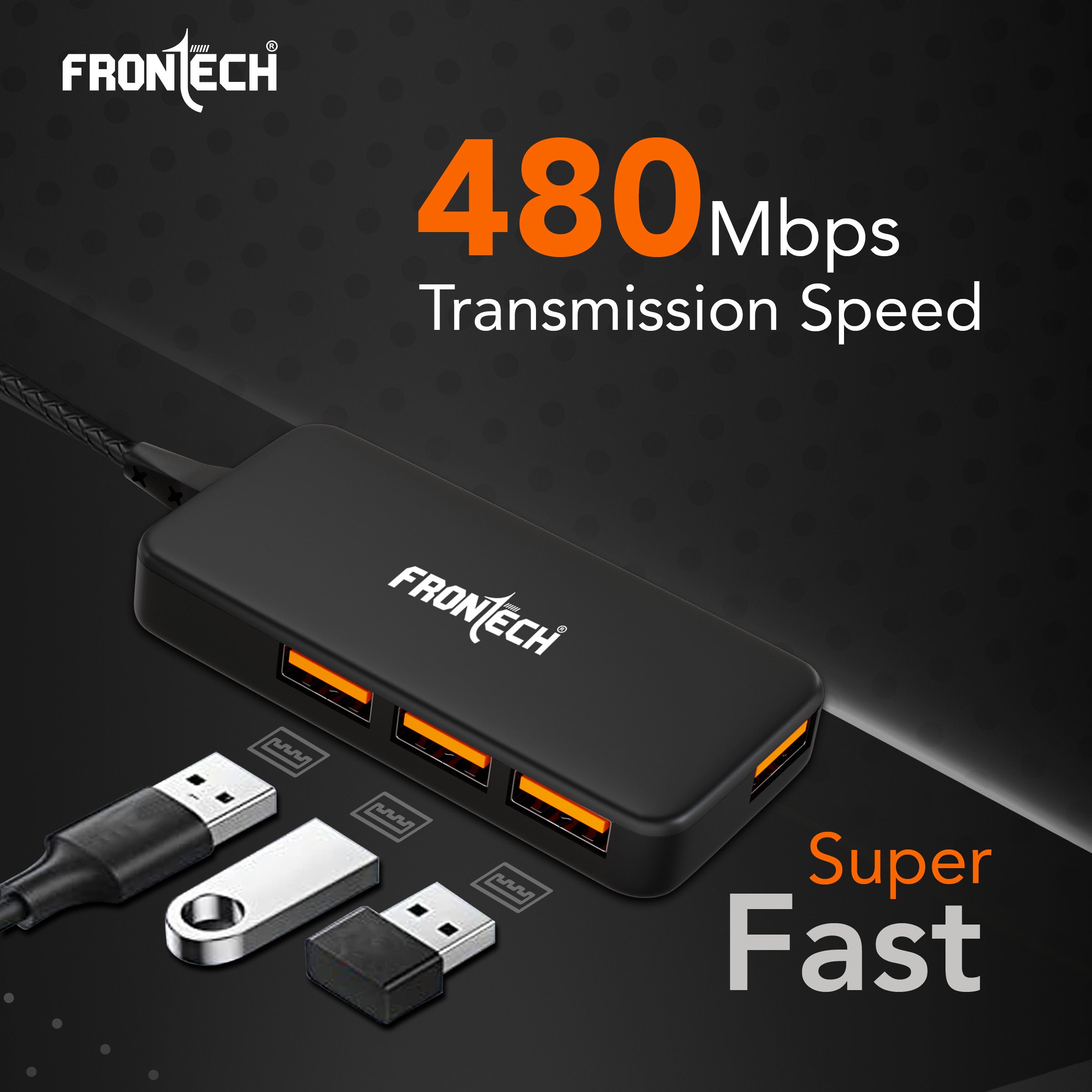 Frontech 4-in-1 USB 2.0 Hub - 4 Port, 480Mbps Super Fast Transmission, 1.5m Cable (NC-0062)