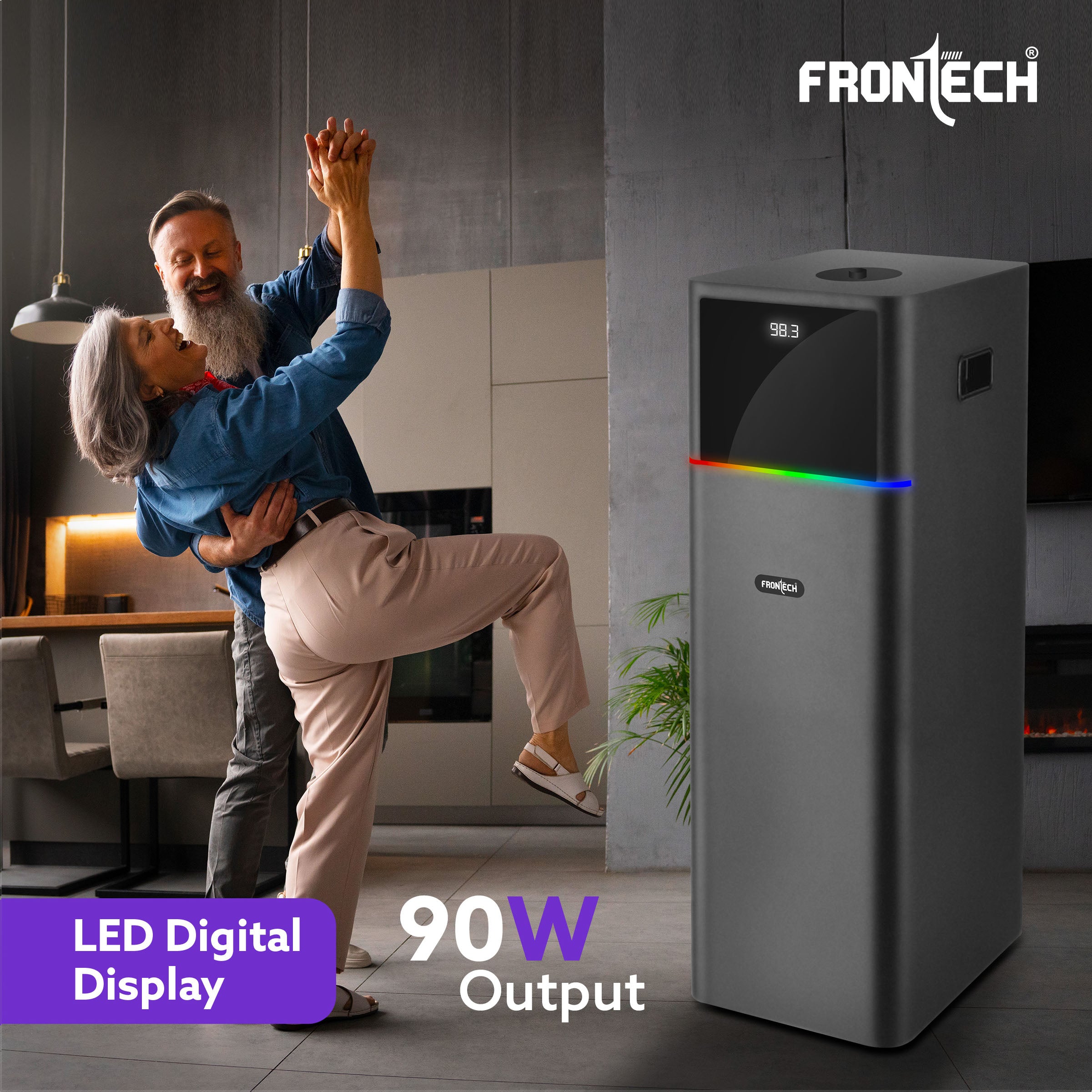 Frontech CRUX-168 Multimedia Tower Speaker | 90W Output | In-Built FM | USB/BT/AUX/MIC Support (SW-0168)