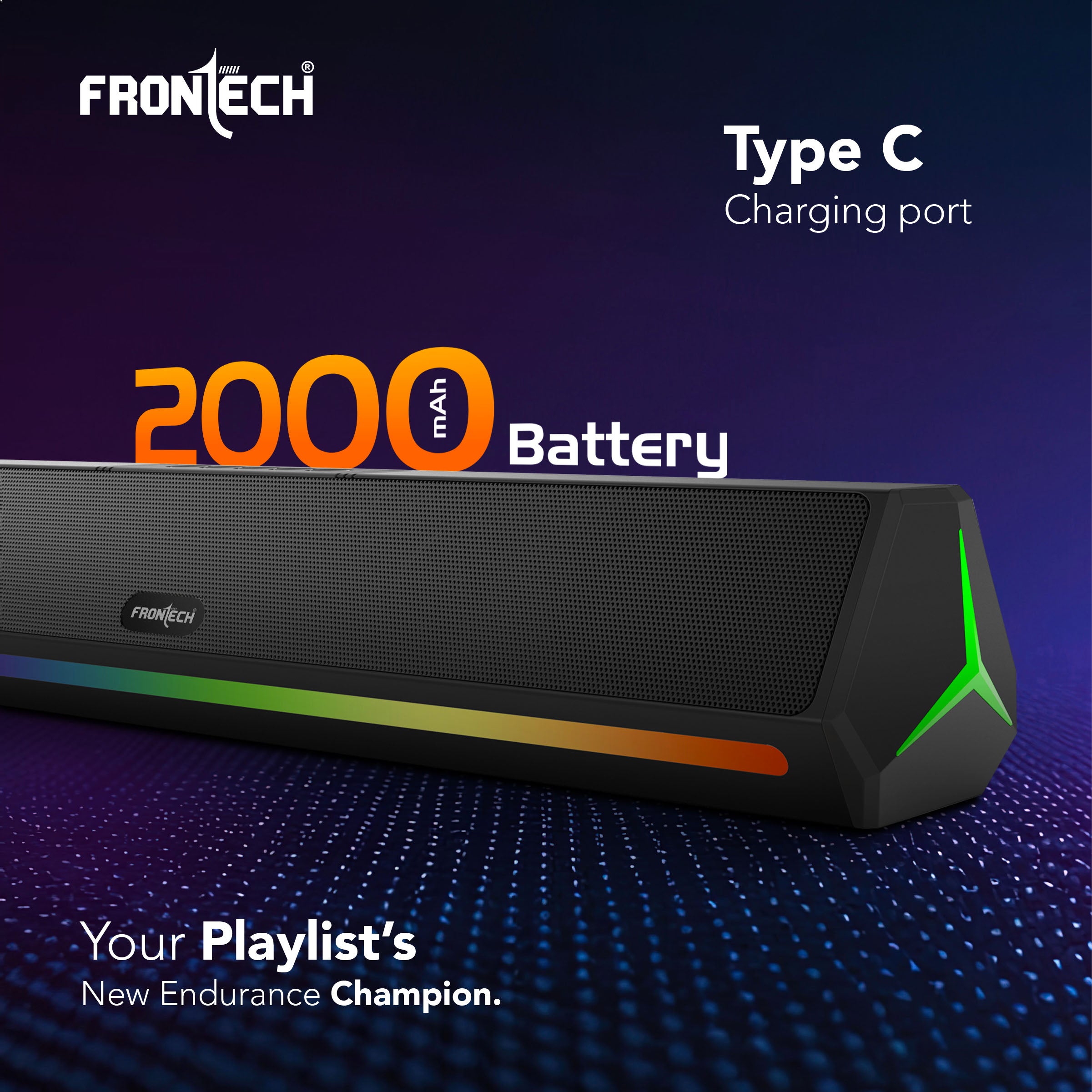 Frontech ECHOLITE-270 Mini Soundbar | 30W Powerful Stereo | RGB Lighting | BT v5.3 | TWS | 2000mAh Battery | 1-Year Warranty (SW-0270)