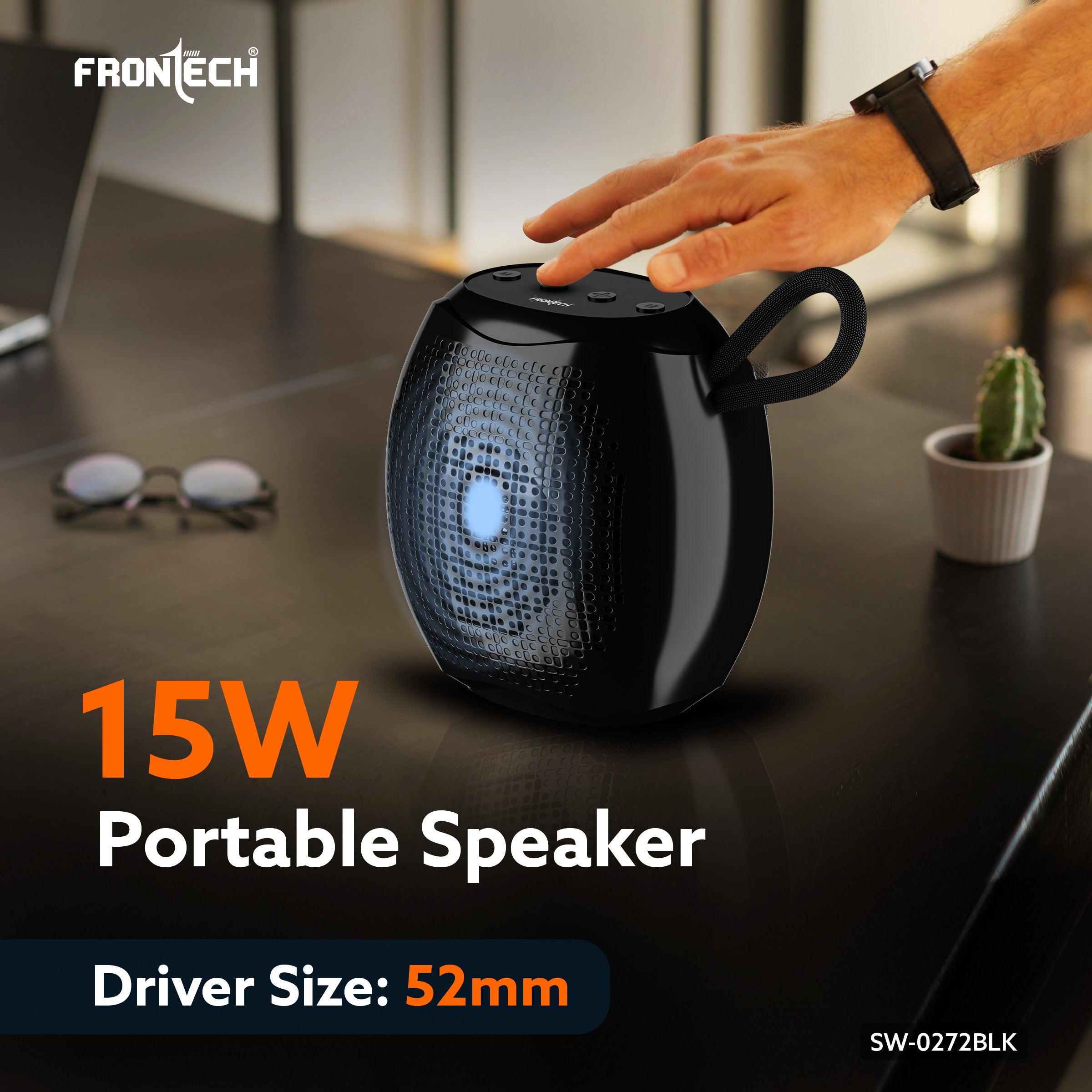 Frontech Portable Multimedia Speaker with Bluetooth 5.3, FM, USB, TF Card Support, 15W Output, and 6 Hours Playback (SW-0272BLK)