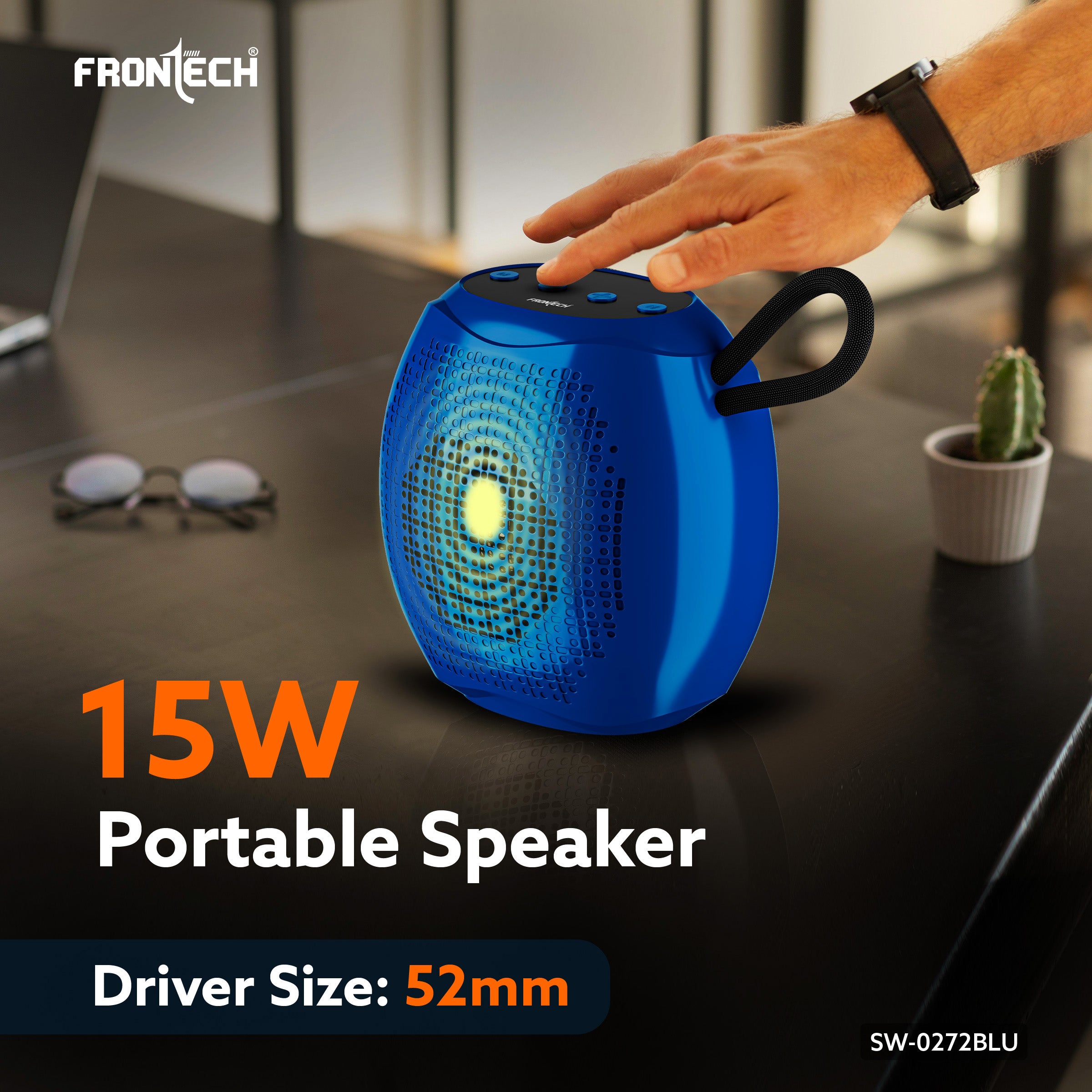 Frontech Portable Multimedia Speaker with Bluetooth 5.3, FM, USB, TF Card Support, 15W Output, and 6 Hours Playback (SW-0272BLU)