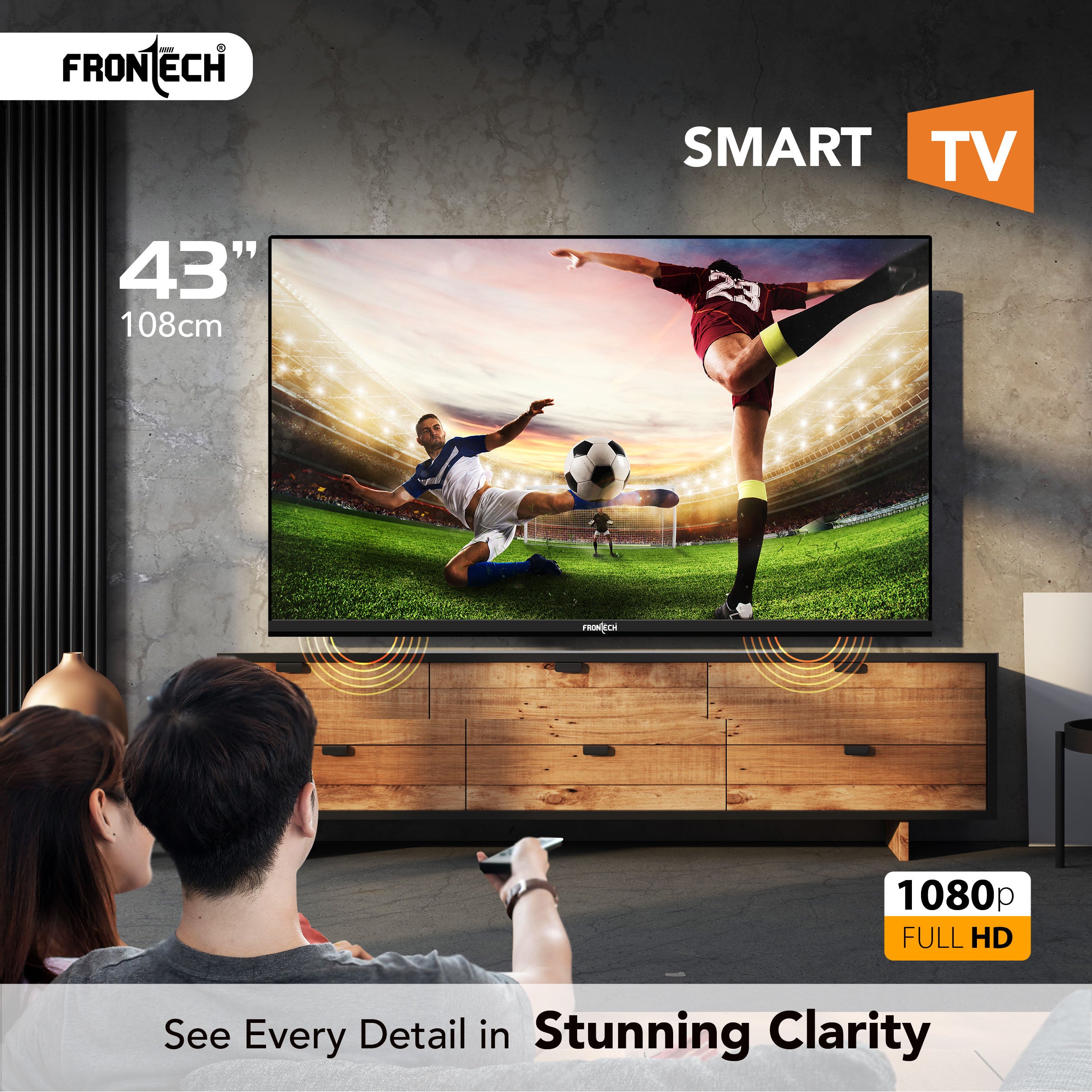 Frontech 43-inch Smart TV: Full HD, Dynamic Sound, Cloud OS, and OTT Apps – (No Installation)
