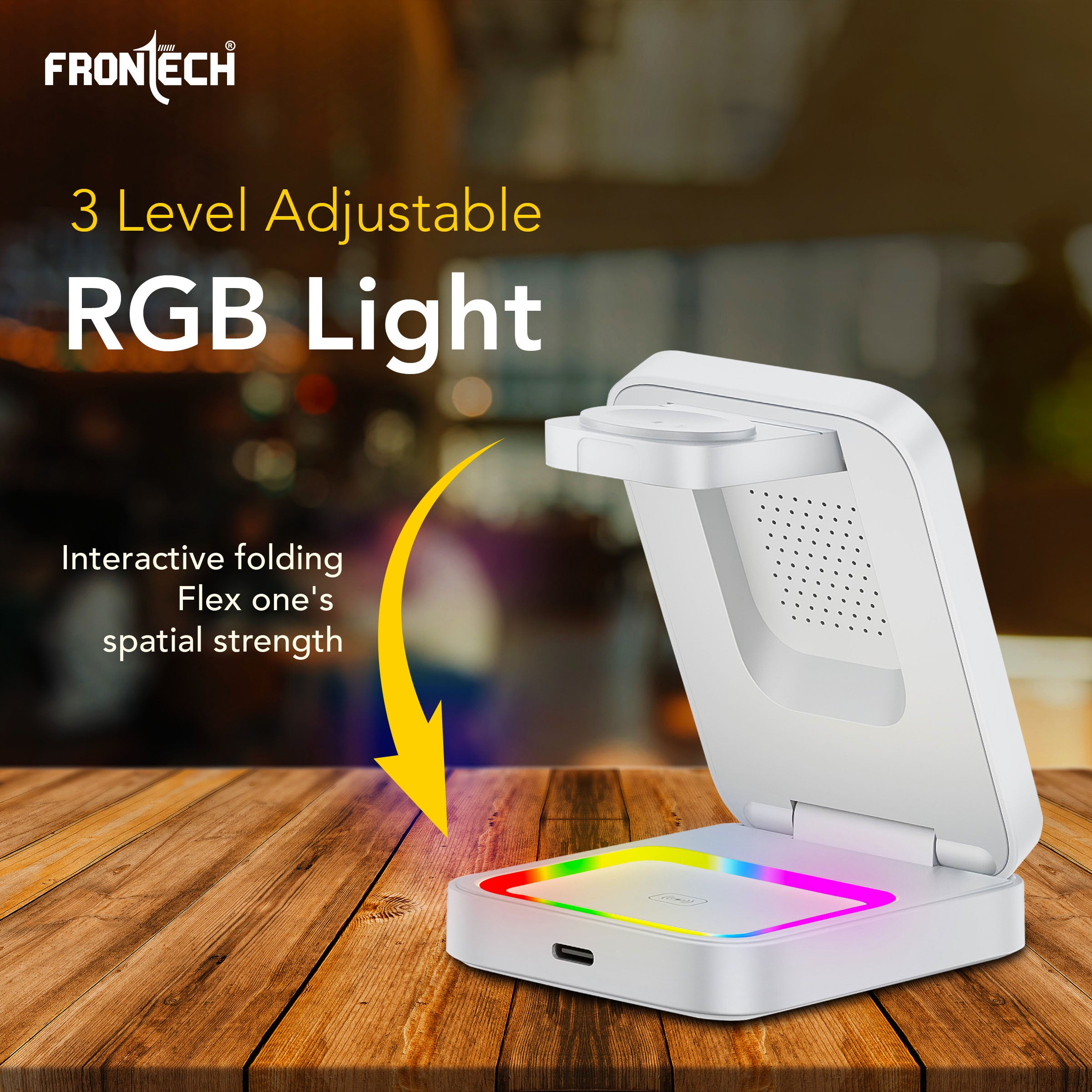 Frontech Magnetic Mobile Holder 3-in-1 – Adjustable Angle, RGB Light Effect, ABS & Silicone, Foldable Design, Black (CCH-0017W)