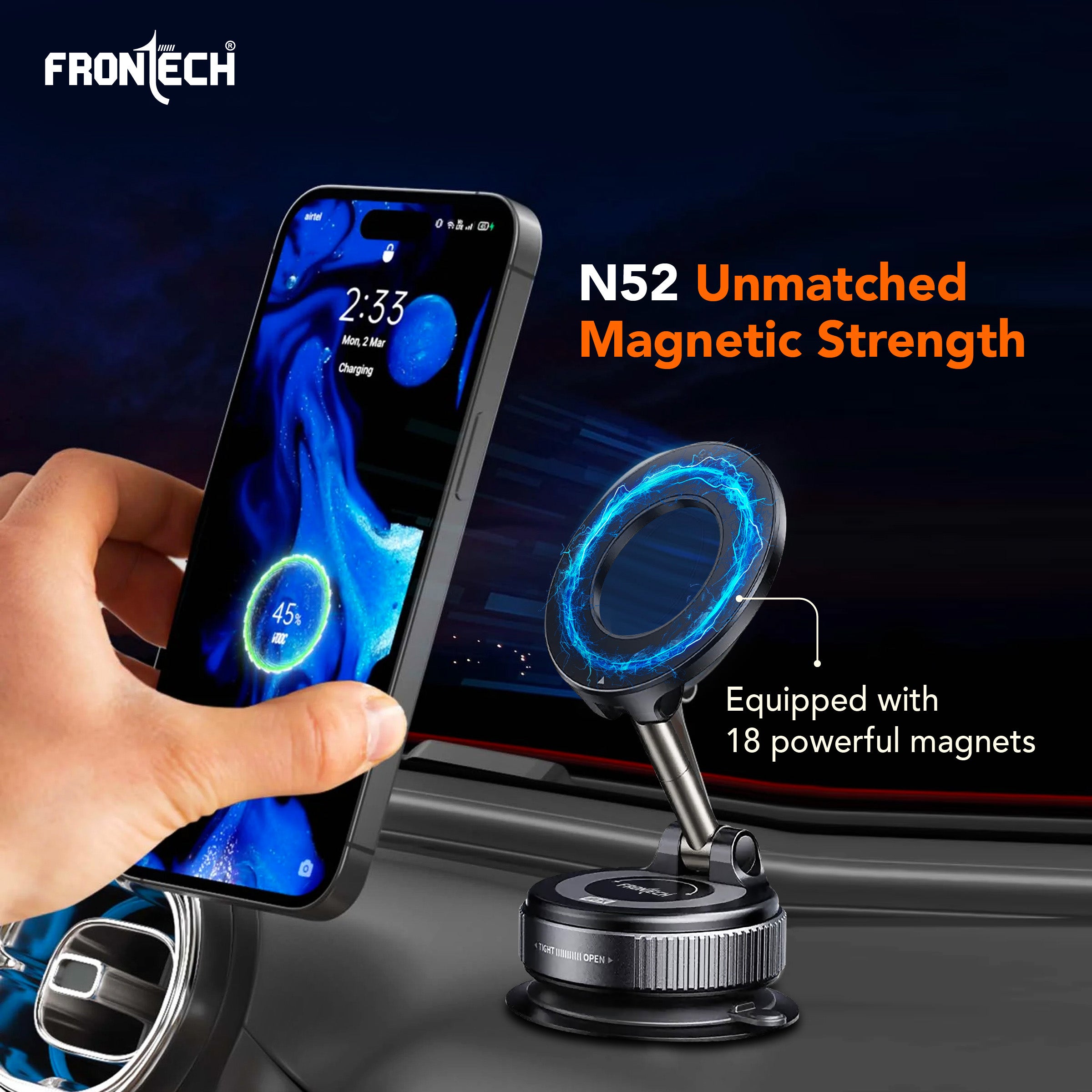 Frontech Magnetic Mobile Holder with Vacuum Suction – 360° Rotatable, Multi-Angle Adjustable, Universal Portable Phone Stand (CCH-0018)