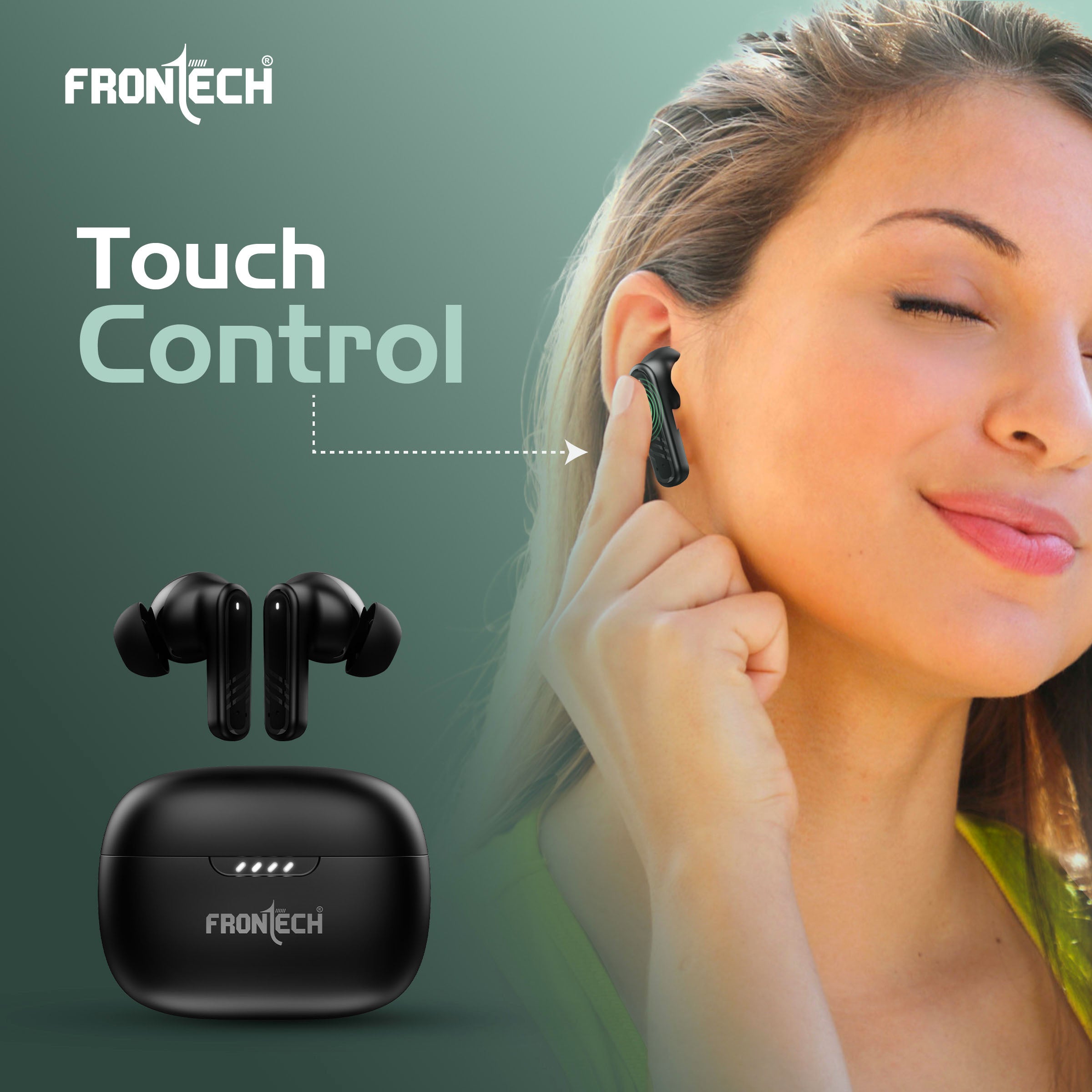 Frontech Sonorix Earphones | TWS | 35 Hrs Playback | Powerful Bass | BT 5.0 | Touch Control | 300 hours standby | Type-C Charging (EF-0101)
