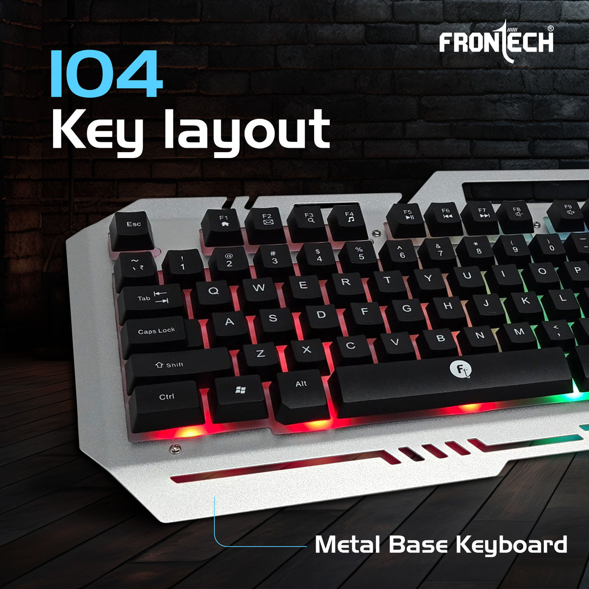 Frontech Cyber Ninja Wired Gaming Keyboard and Mouse Combo | Metal Base Keyboard with RGB Backlit Key | RGB Optical Mouse with 6 Buttons & 2400 DPI | USB Plug & Play | 1 Year Warranty (KB-0039P)