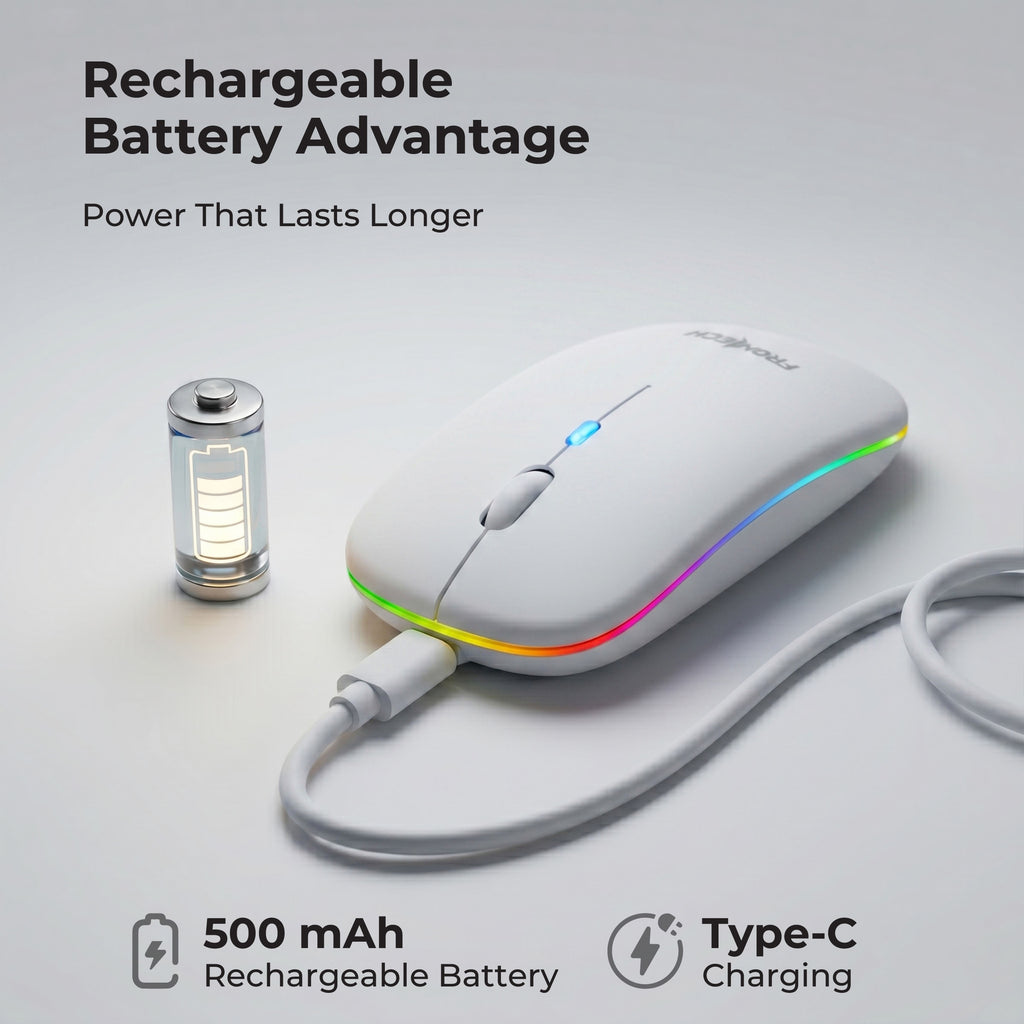 Frontech Dual Connectivity Wireless Mouse (2.4GHz + Bluetooth 5.0) | RGB Lighting | 1600 Adjustable DPI | 500mAh Rechargeable Battery | 4 Buttons (MS-0057W)