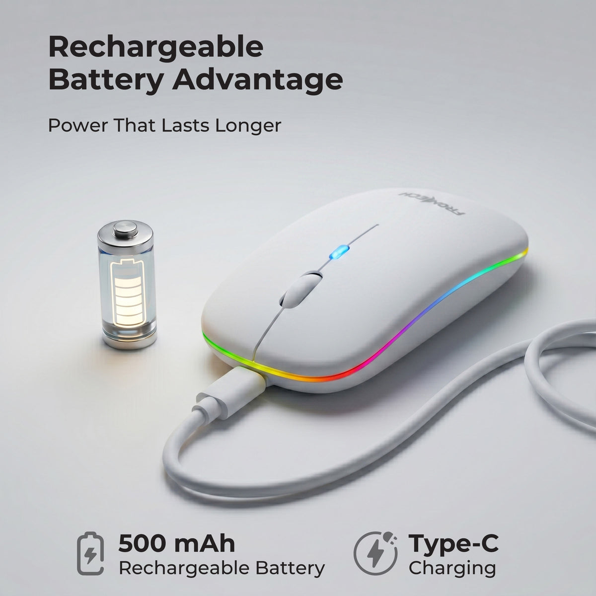 Frontech Dual Connectivity Wireless Mouse (2.4GHz + Bluetooth 5.0) | RGB Lighting | 1600 Adjustable DPI | 500mAh Rechargeable Battery | 4 Buttons (MS-0057W)