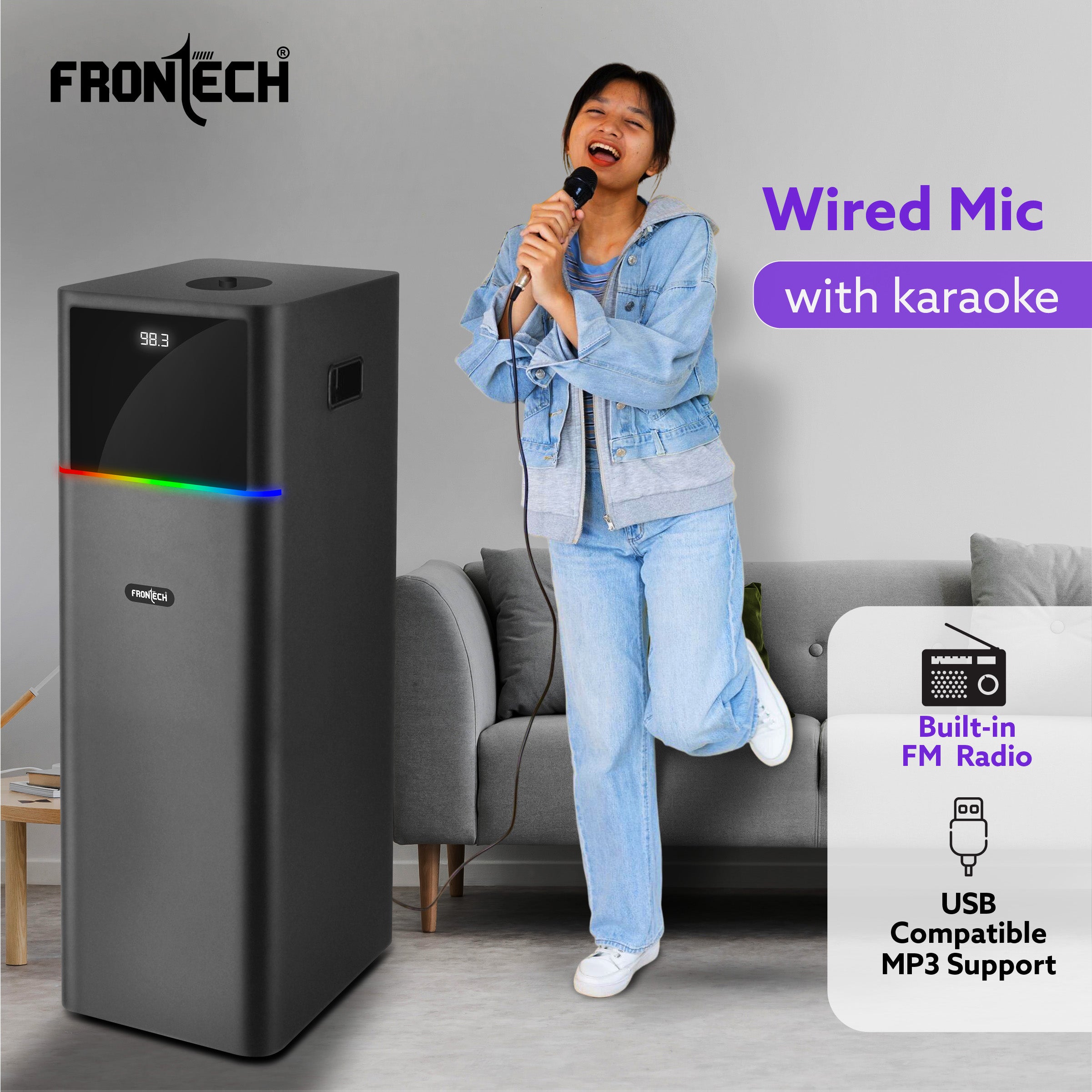 Frontech CRUX-168 Multimedia Tower Speaker | 90W Output | In-Built FM | USB/BT/AUX/MIC Support (SW-0168)