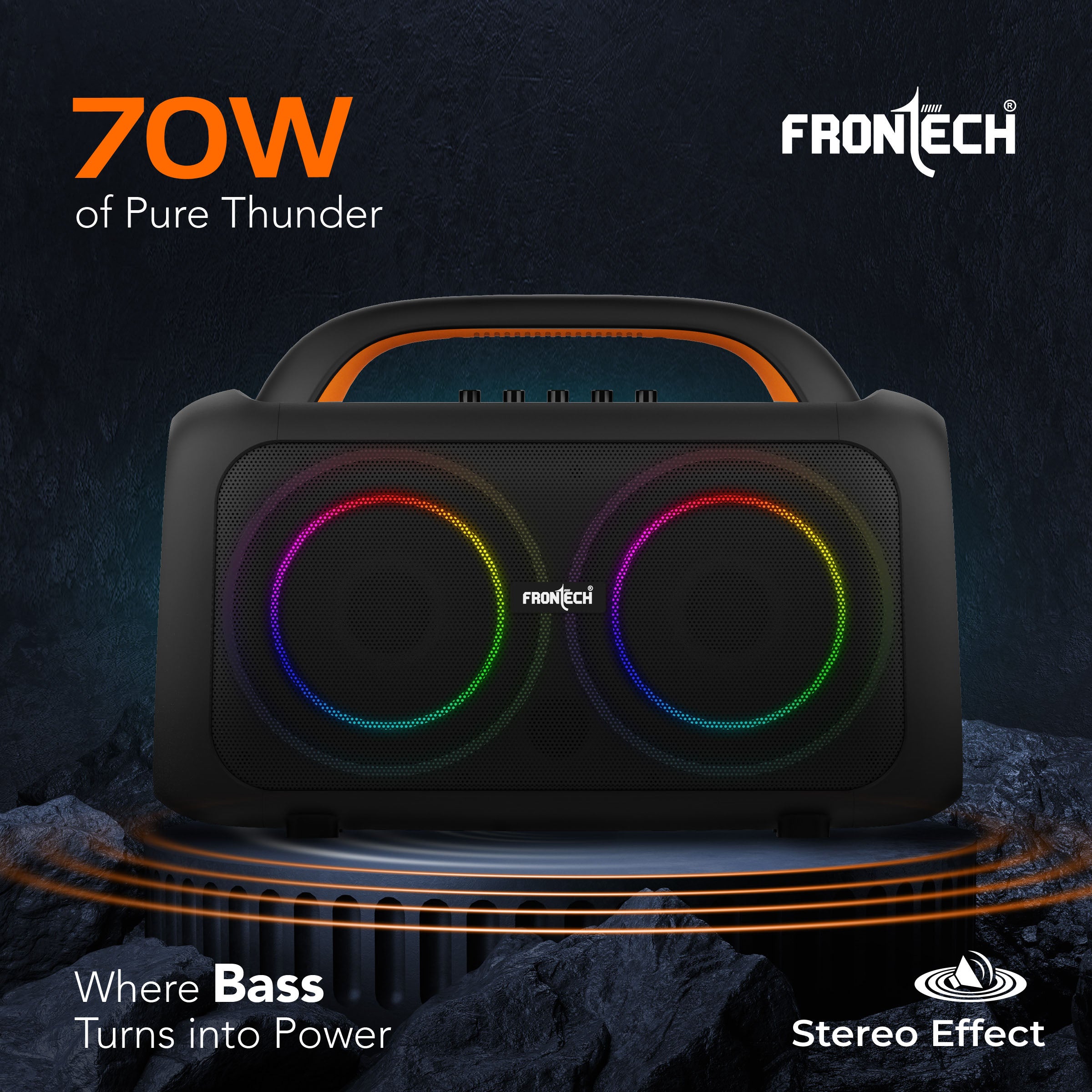 Frontech ECHO BOOM-242 Bluetooth Speaker | 70W | RGB Lighting | BT/FM/USB/TF/MIC | TWS | 1 Year Warranty (SW-0242)