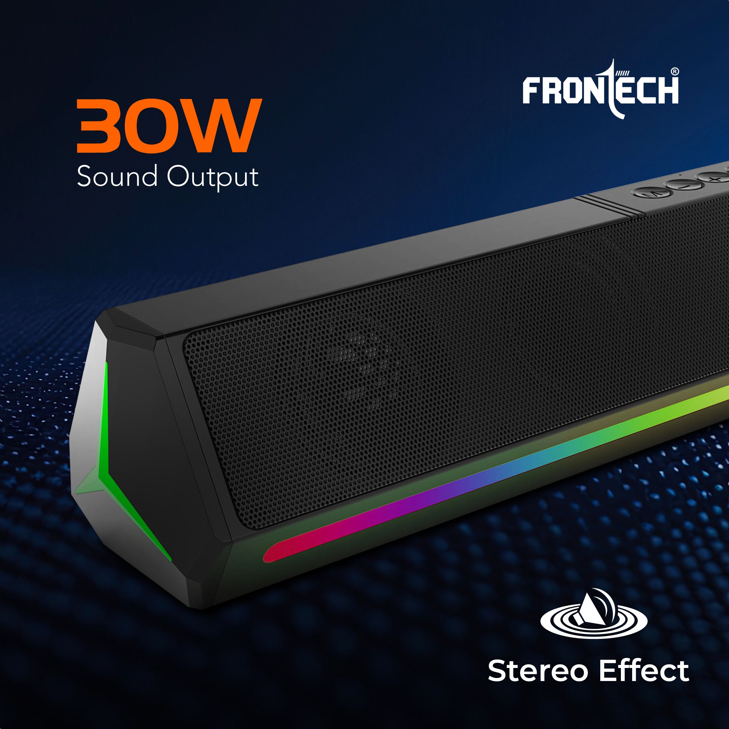 Frontech ECHOLITE-270 Mini Soundbar | 30W Powerful Stereo | RGB Lighting | BT v5.3 | TWS | 2000mAh Battery | 1-Year Warranty (SW-0270)