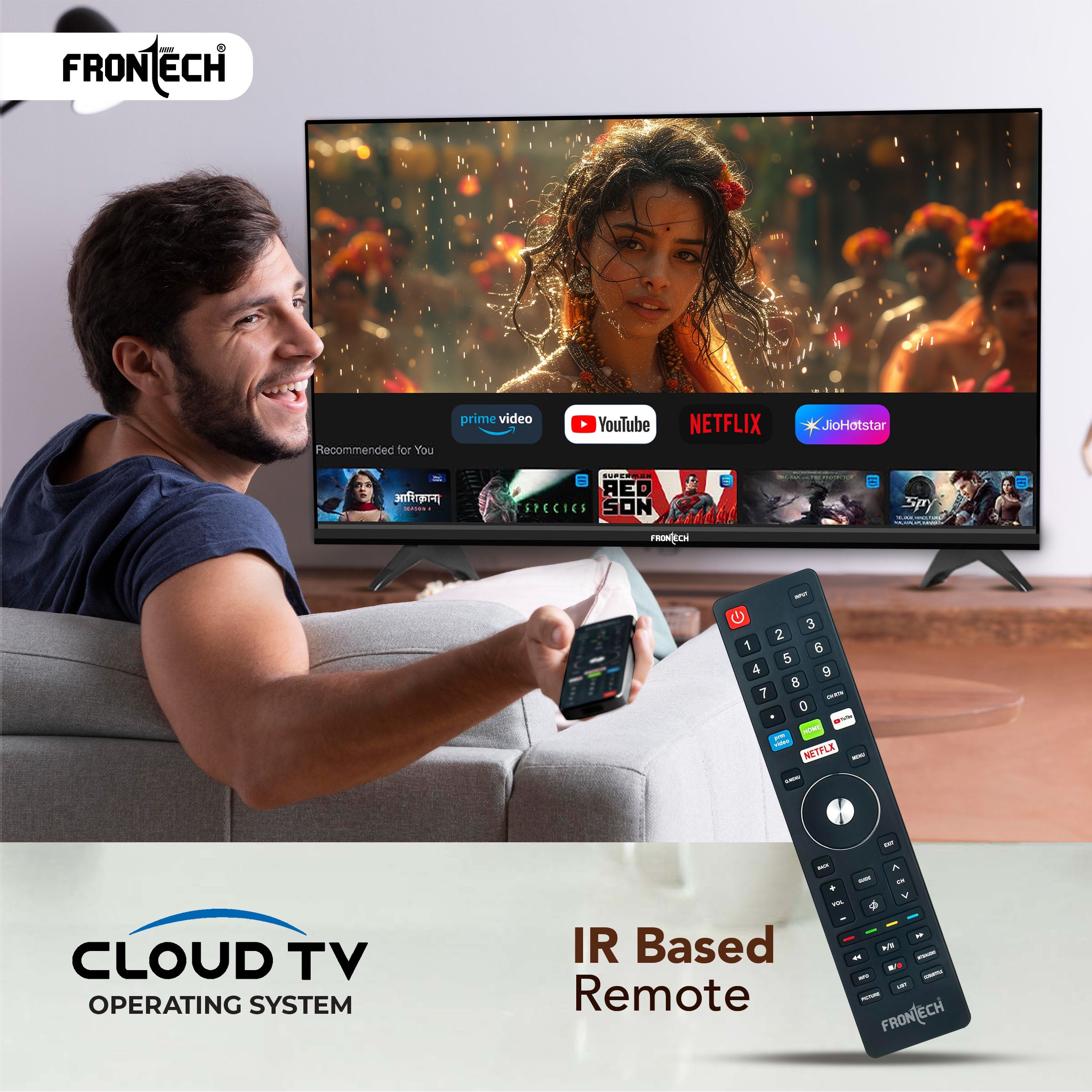 Frontech 43-inch Smart TV: Full HD, Dynamic Sound, Cloud OS, and OTT Apps – (No Installation)