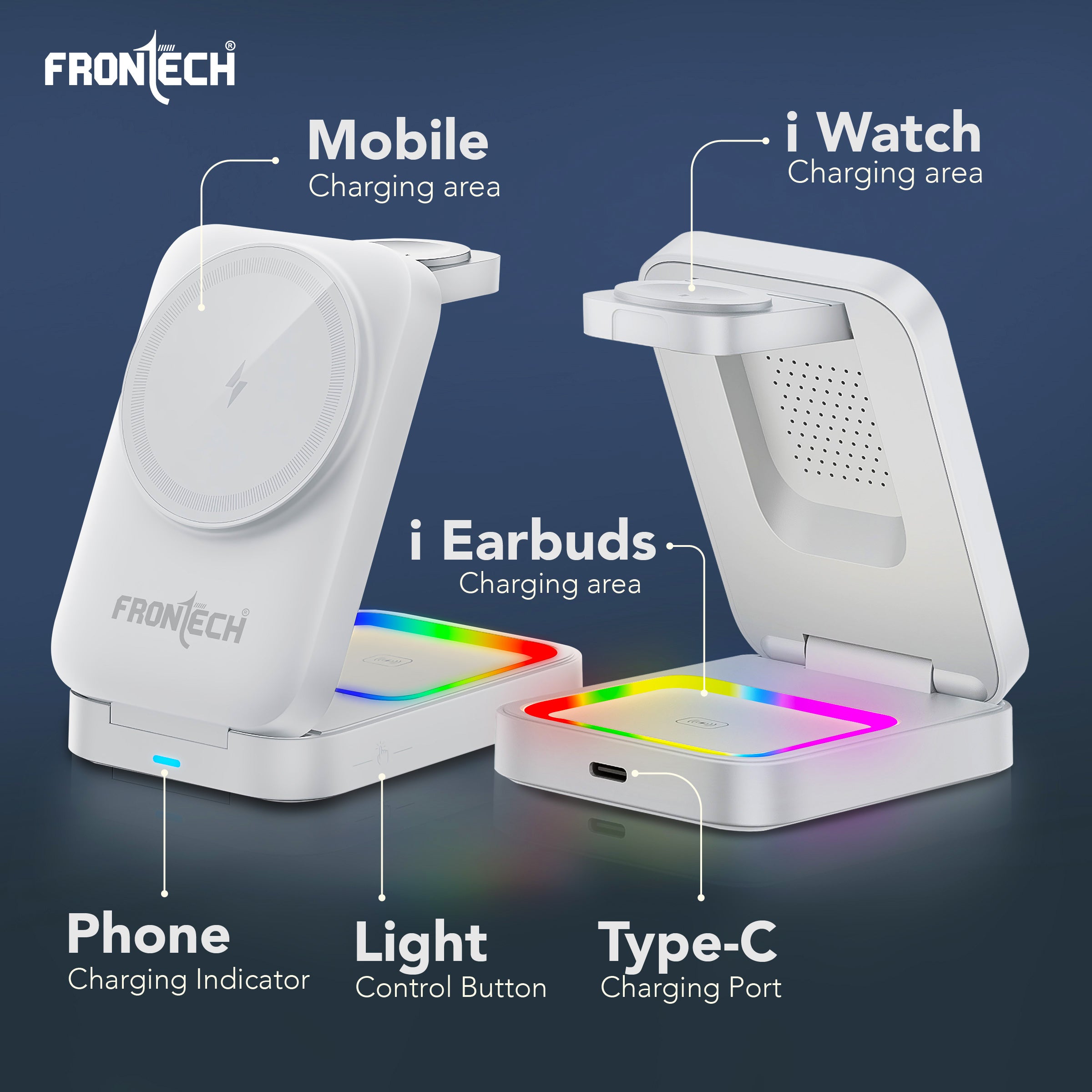 Frontech Magnetic Mobile Holder 3-in-1 – Adjustable Angle, RGB Light Effect, ABS & Silicone, Foldable Design, Black (CCH-0017W)