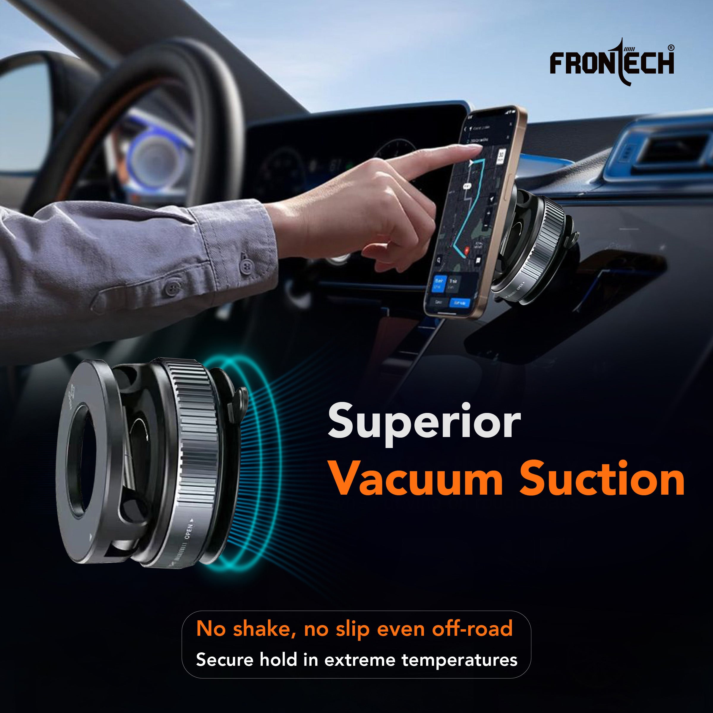 Frontech Magnetic Mobile Holder with Vacuum Suction – 360° Rotatable, Multi-Angle Adjustable, Universal Portable Phone Stand (CCH-0018)