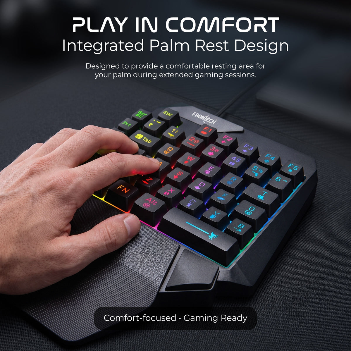 RGB gaming keyboard with integrated palm rest