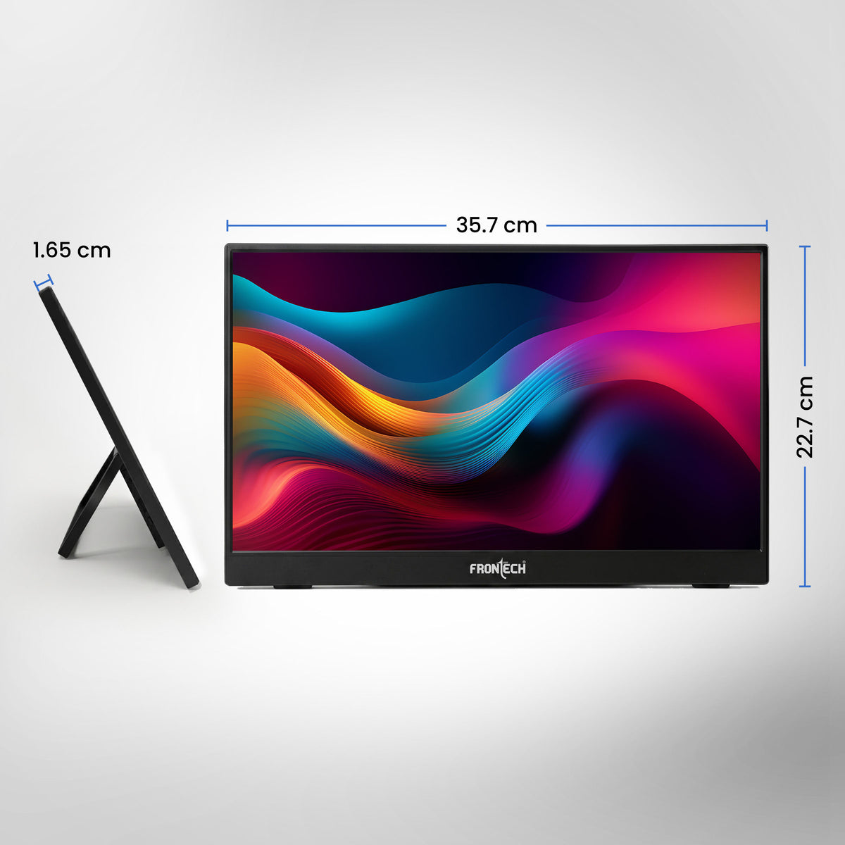 Frontech 15.6 inch Portable LED Monitor | 60Hz | 1920x1080 | Mini HDMI, USB-C & Headphone Jack | Built-in Speakers | IPS Panel | 1 Year Warranty