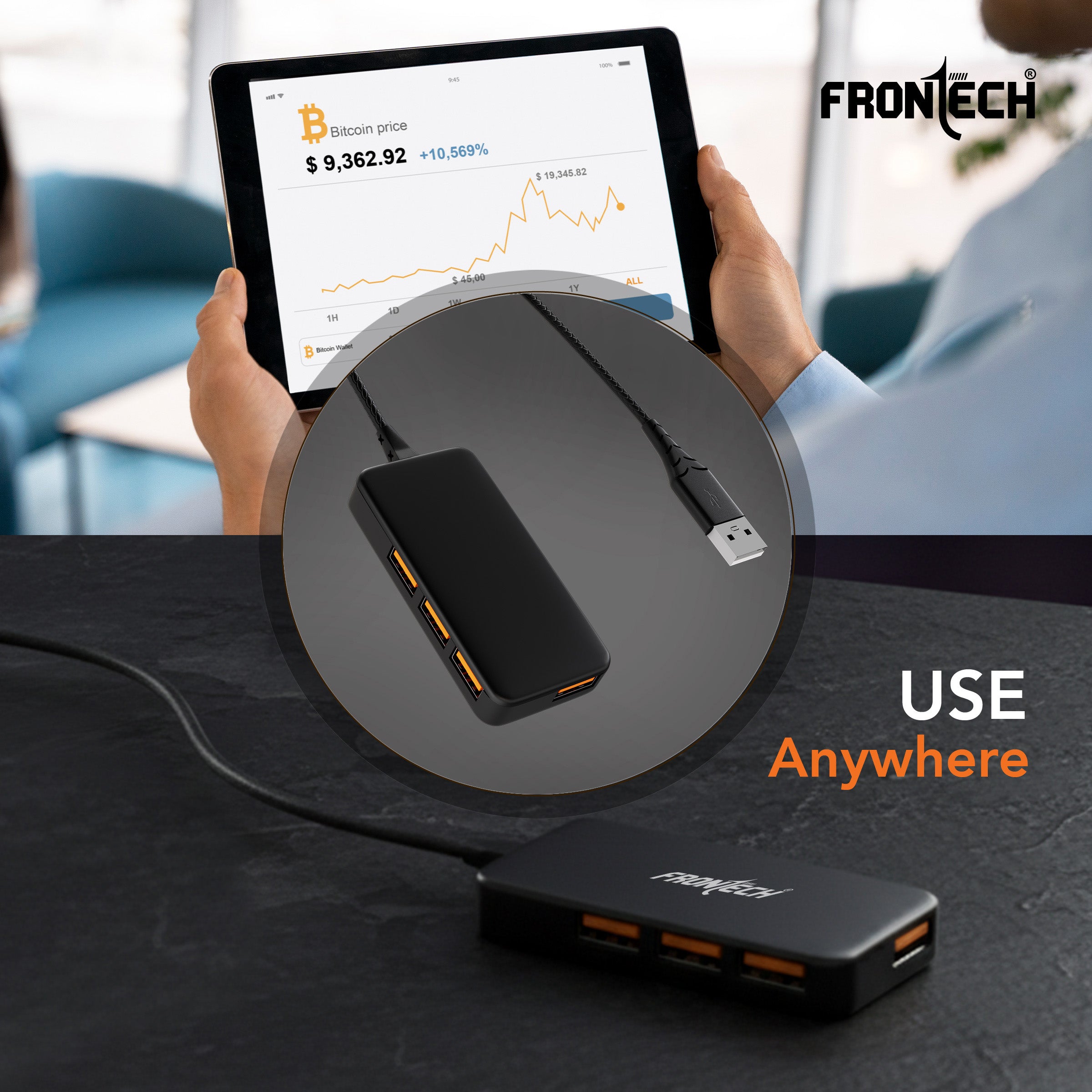 Frontech 4-in-1 USB 2.0 Hub - 4 Port, 480Mbps Super Fast Transmission, 1.5m Cable (NC-0062)