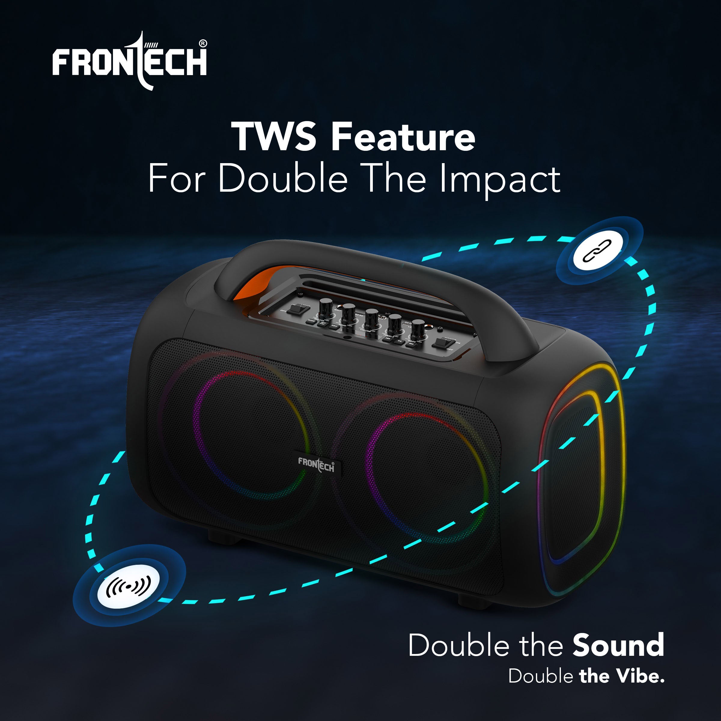 Frontech ECHO BOOM-242 Bluetooth Speaker | 70W | RGB Lighting | BT/FM/USB/TF/MIC | TWS | 1 Year Warranty (SW-0242)