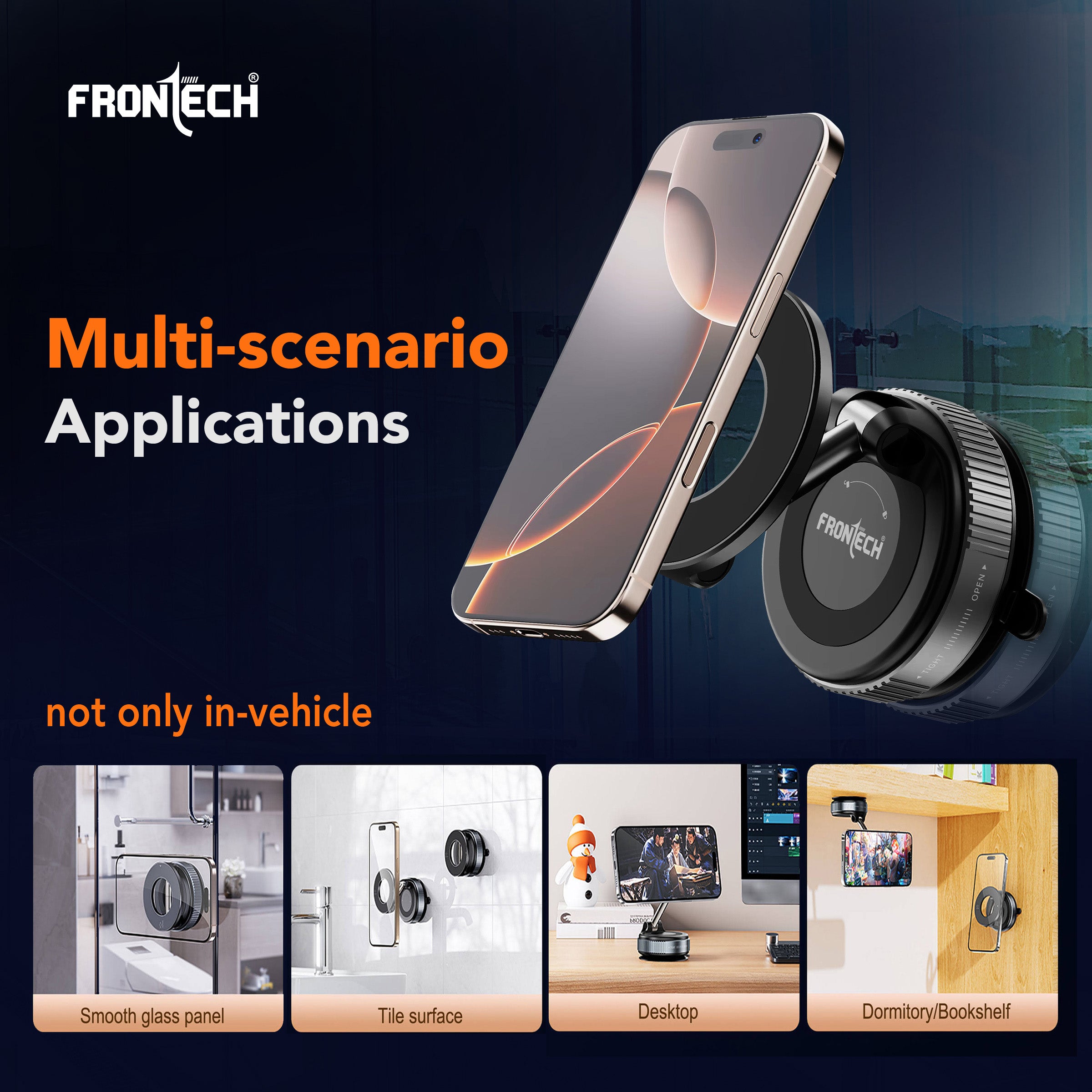Frontech Magnetic Mobile Holder with Vacuum Suction – 360° Rotatable, Multi-Angle Adjustable, Universal Portable Phone Stand (CCH-0018)