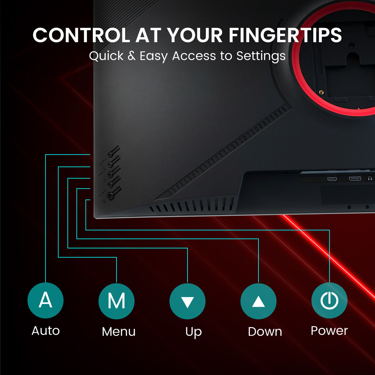 Control buttons of an AOC gaming monitor