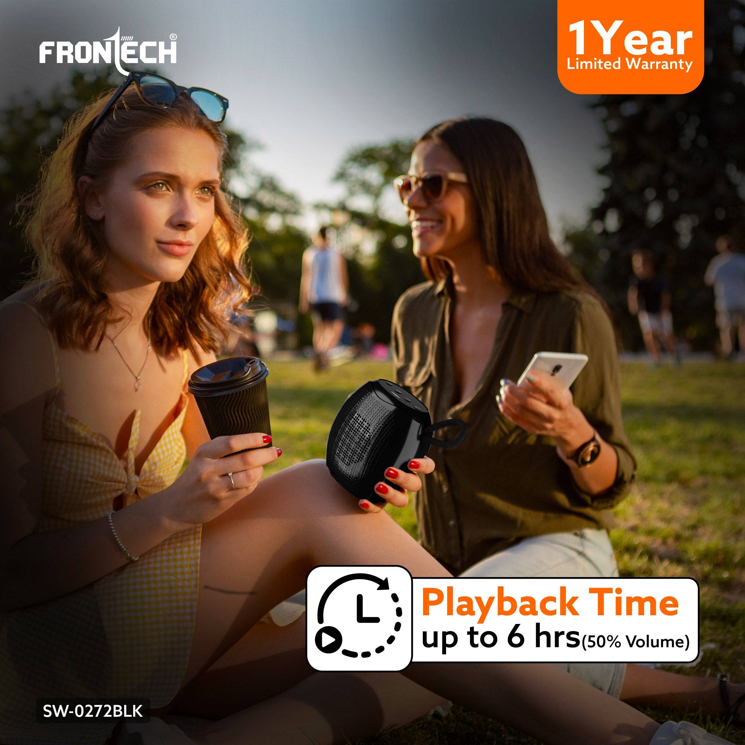 Frontech Portable Multimedia Speaker with Bluetooth 5.3, FM, USB, TF Card Support, 15W Output, and 6 Hours Playback (SW-0272BLK)