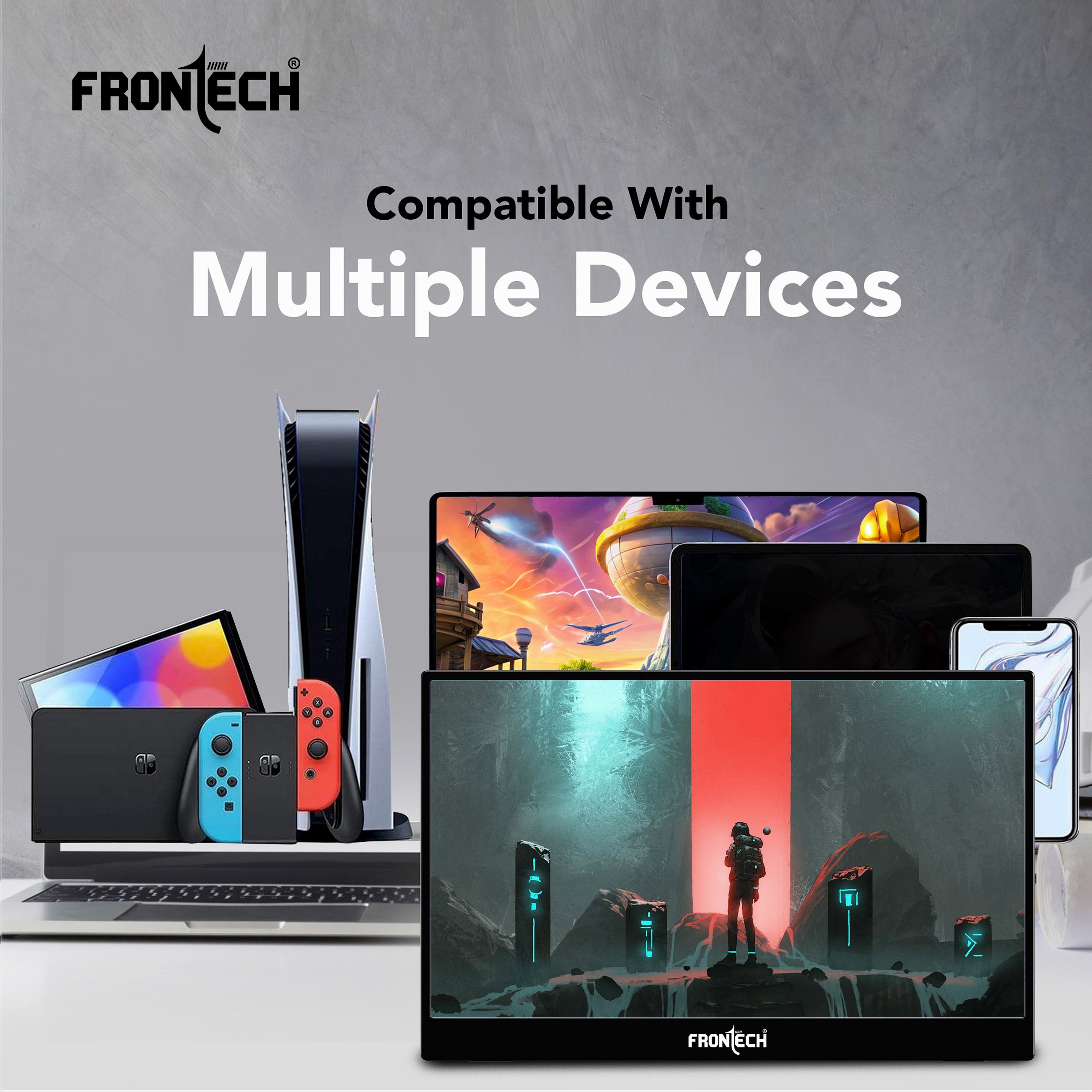 Frontech 15.6 inch Portable LED Monitor|60Hz|1920x1080|Mini HDMI, Type C & Headphone Jack| Built-in Speaker |IPS Panel | 1 Year Warranty