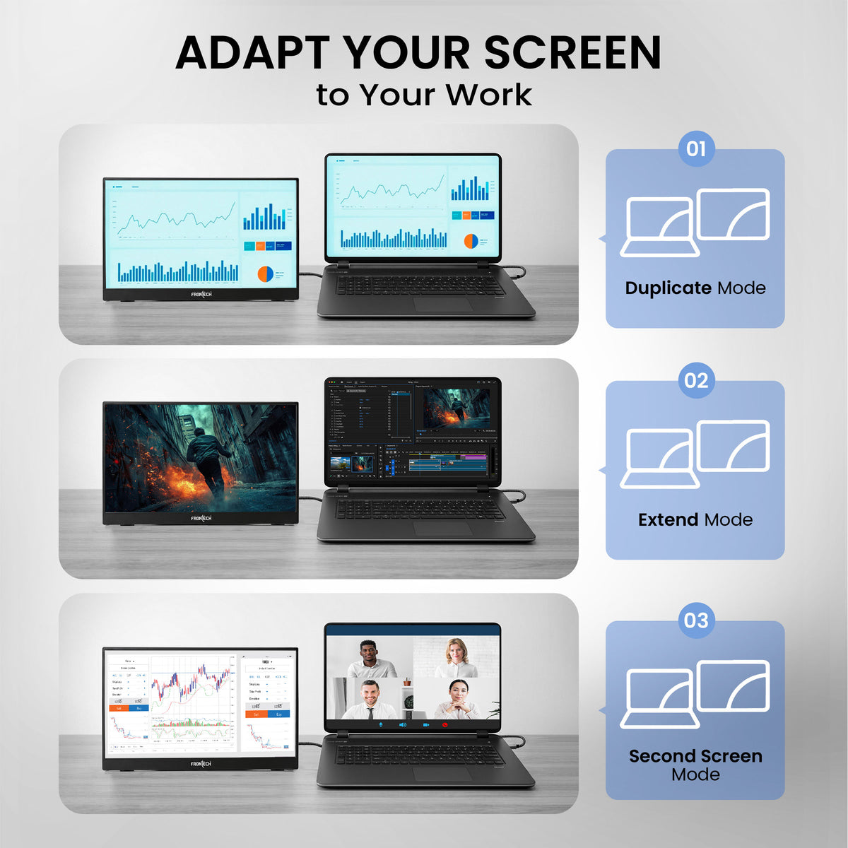 Frontech 15.6 inch Portable LED Monitor |60Hz| 1920x1080|10000mAh Rechargeable Battery| Mini HDMI| Built-in Speaker |IPS Panel | 1 Year Warranty