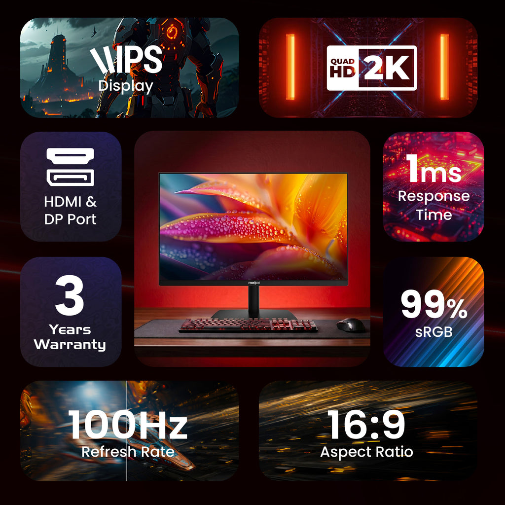 Frontech 27" Gaming Monitor (MON-0052P), featuring a Quad HD resolution