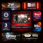 FRONTECH 27 Inch Curved Gaming Monitor, Full HD 1080p, 180Hz Refresh Rate, 1ms Response Time, 99% sRGB, RGB Lighting, Built-in Speakers, HDMI & DisplayPort, FreeSync, 3 Years Warranty (MON-0053G)