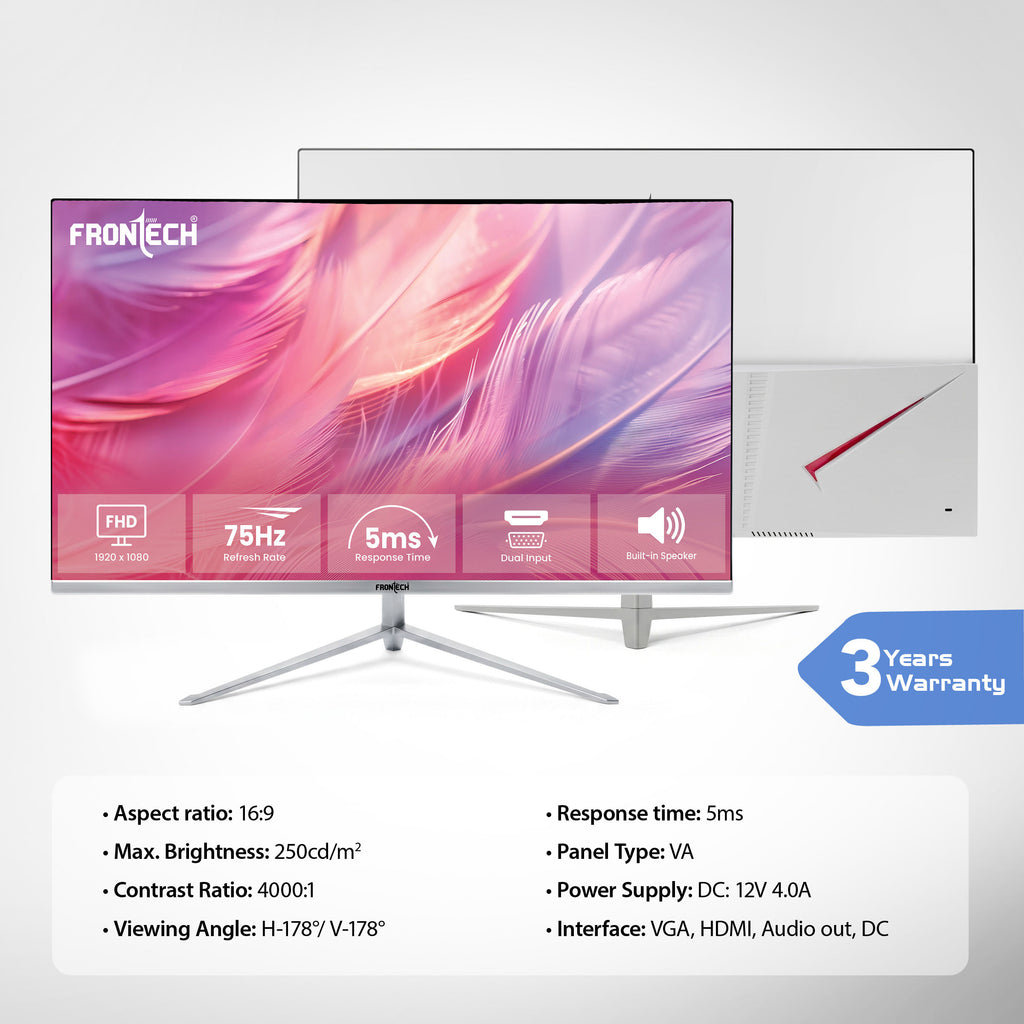 Frontech 32 inch LED Monitor|75Hz|1920 x 1080|Wall Mountable |Frameless |HDMI & VGA|5ms Response Time |Built-in Speaker |Ultima Series| 3 Years Warranty