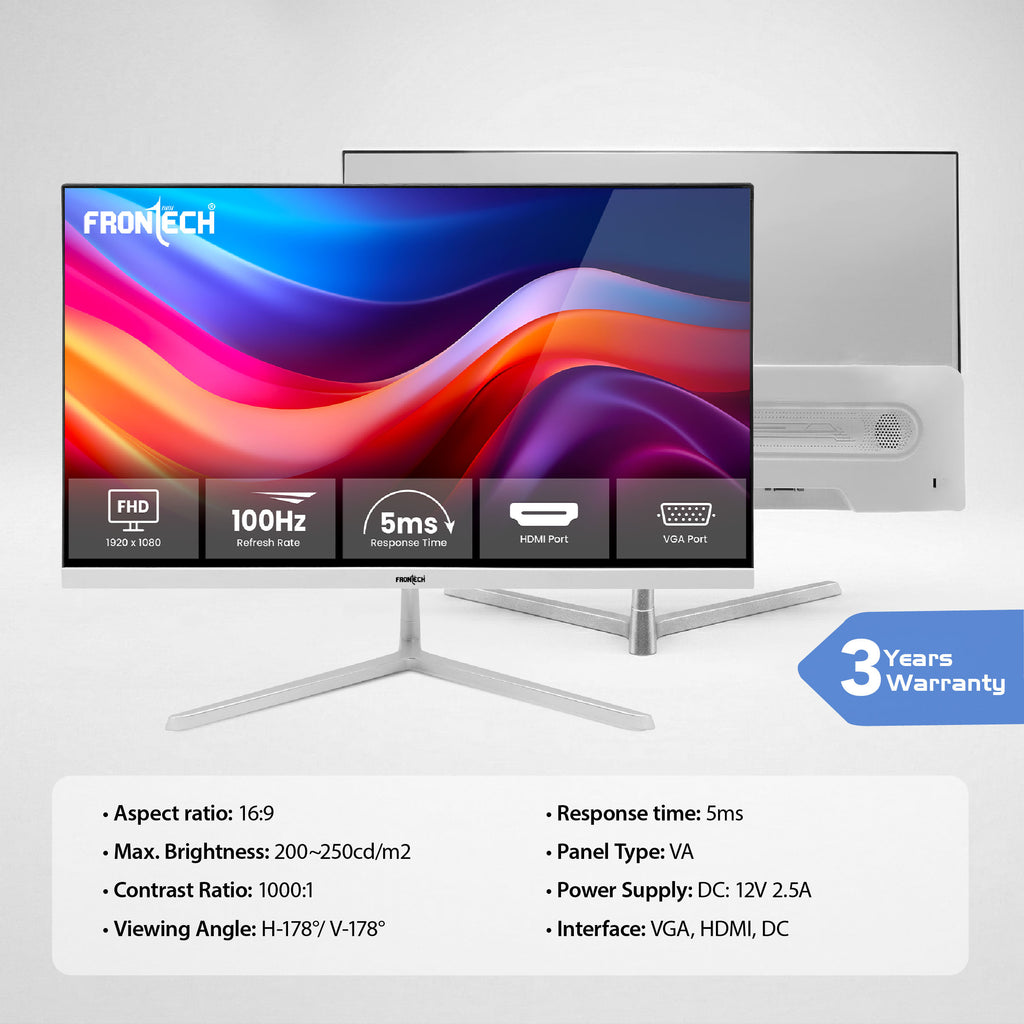 Frontech 22 inch LED Monitor | 100Hz | 1920x1080 | Wall Mountable | HDMI & VGA | 5ms Response Time |Ultima Series | 3 Years Warranty
