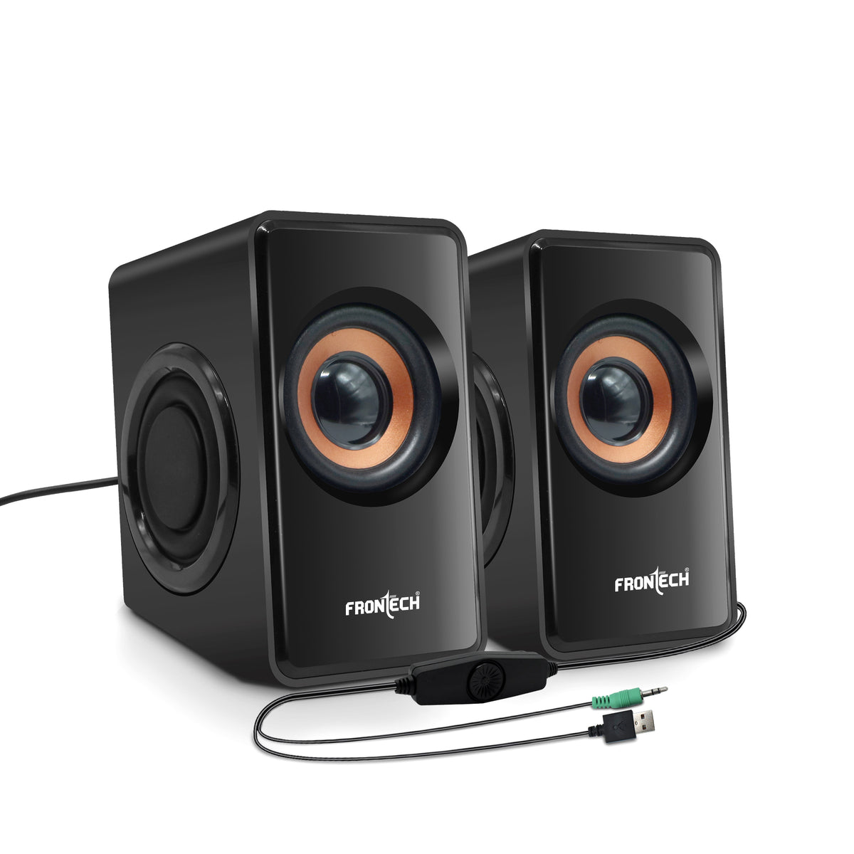 Frontech 2.0 USB PC Speakers | 2x2.5W Drivers (5cm) | 3.5mm Jack | For Laptop, PC, TV & Mobile (SPK-0001)